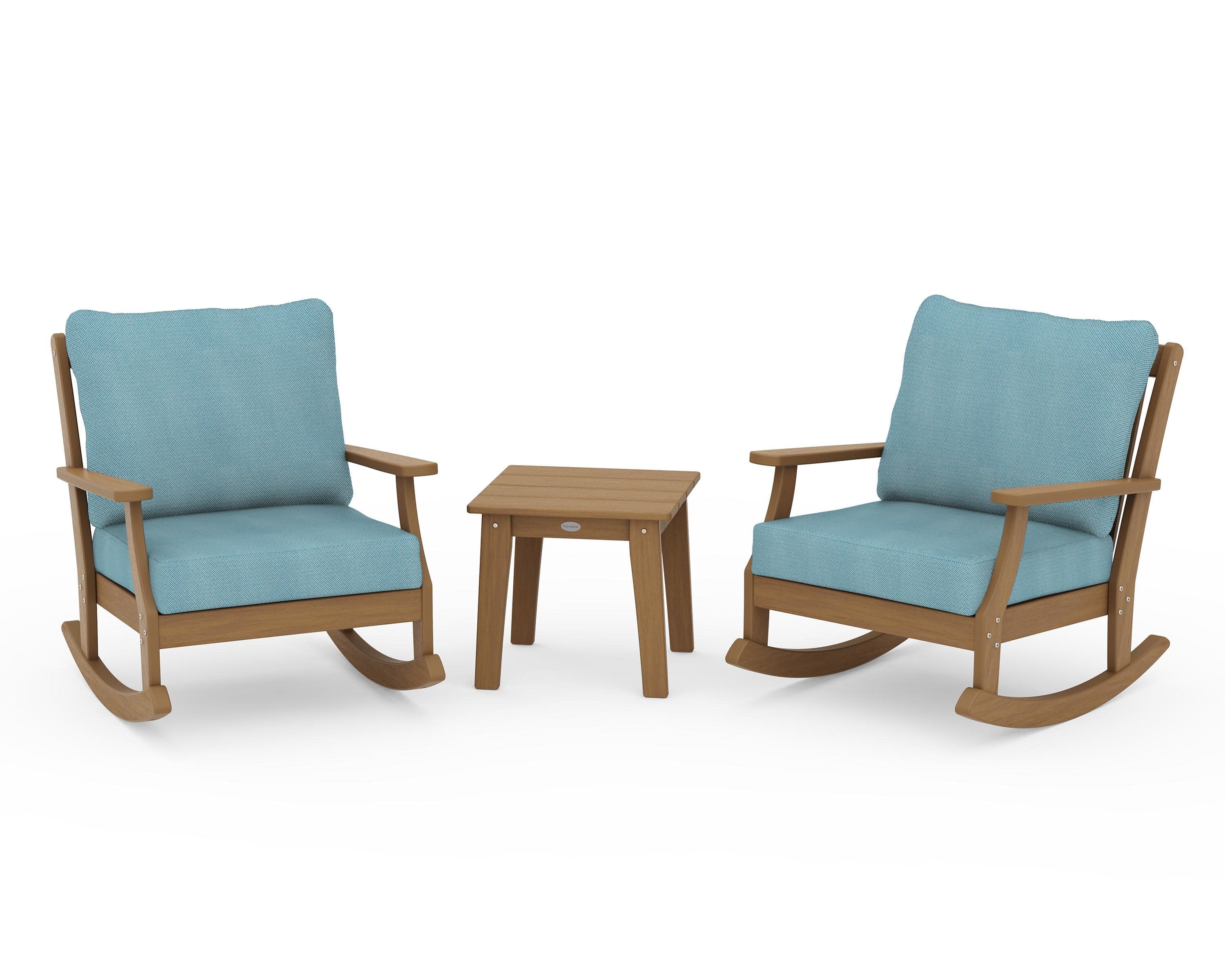 Braxton 3-Piece Deep Seating Rocker Set in Natural / Lattice Sky Blue