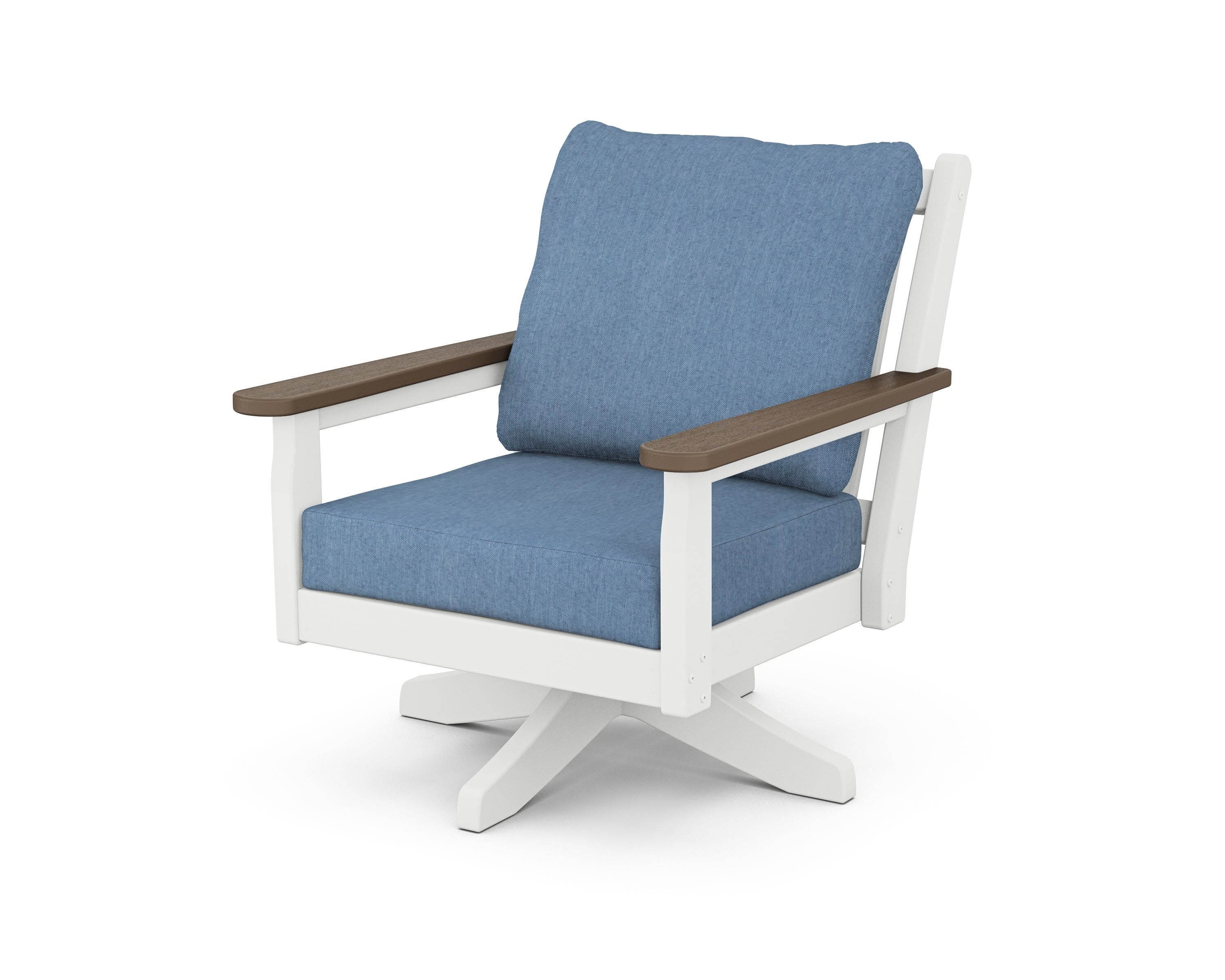 Chippendale Deep Seating Swivel Chair in White / Kona / Sky Blue