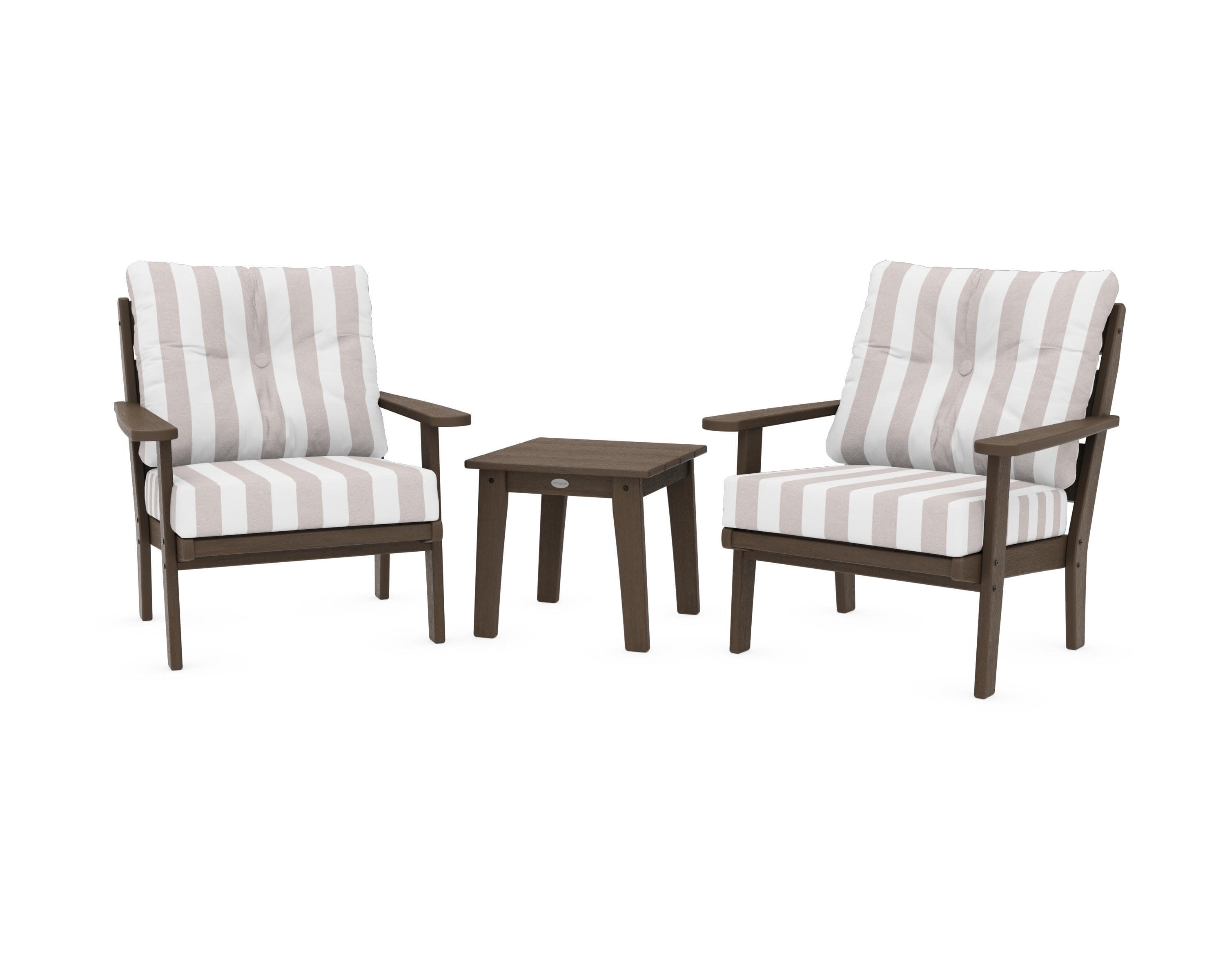 Lakeside 3-Piece Deep Seating Chair Set in Kona / Cabana Stripe Dune Burlap