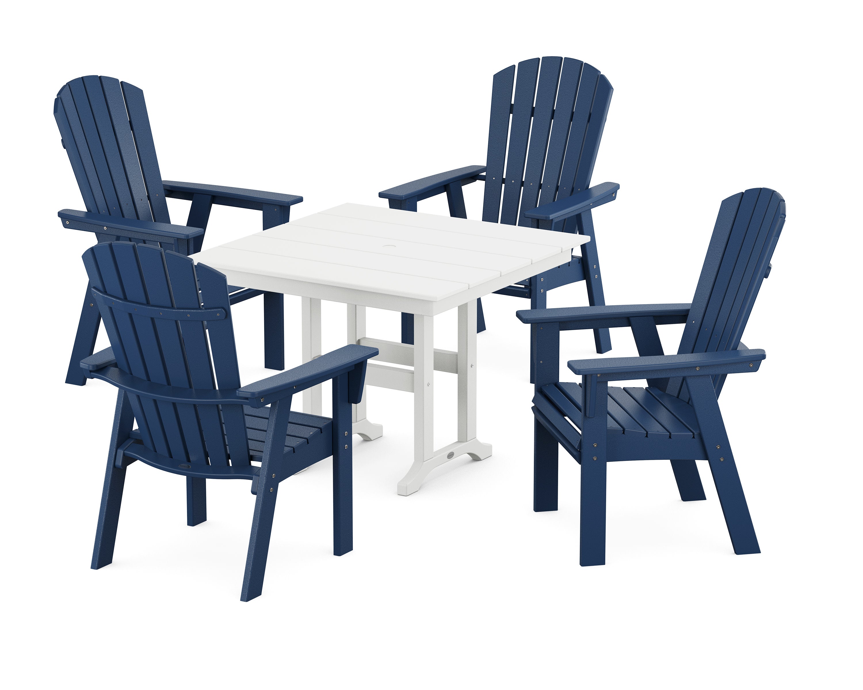 Nautical Curveback Adirondack 5-Piece Farmhouse Dining Set in Navy / White