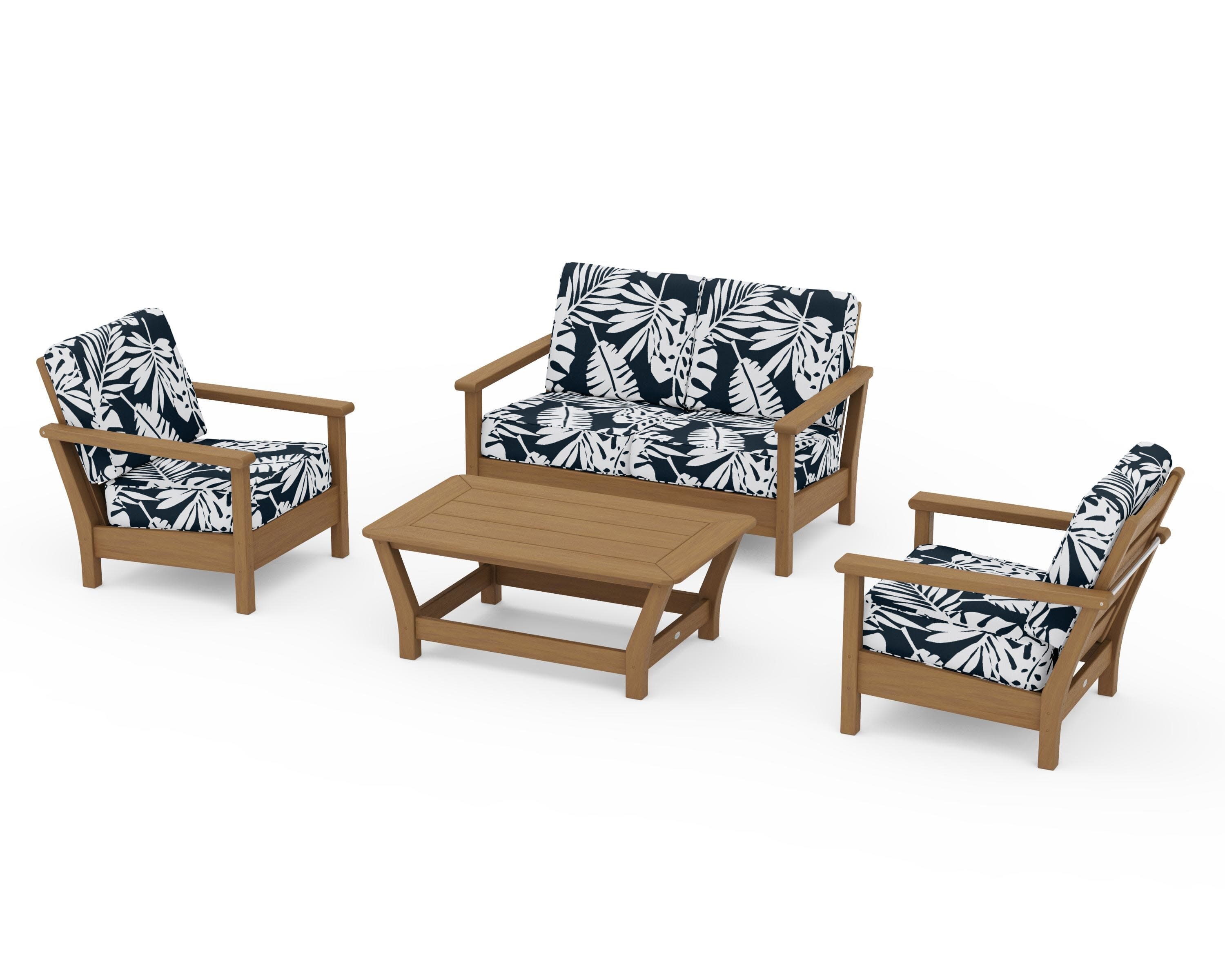 Harbour 4-Piece Deep Seating Set in Natural / Leaf Marine Indigo