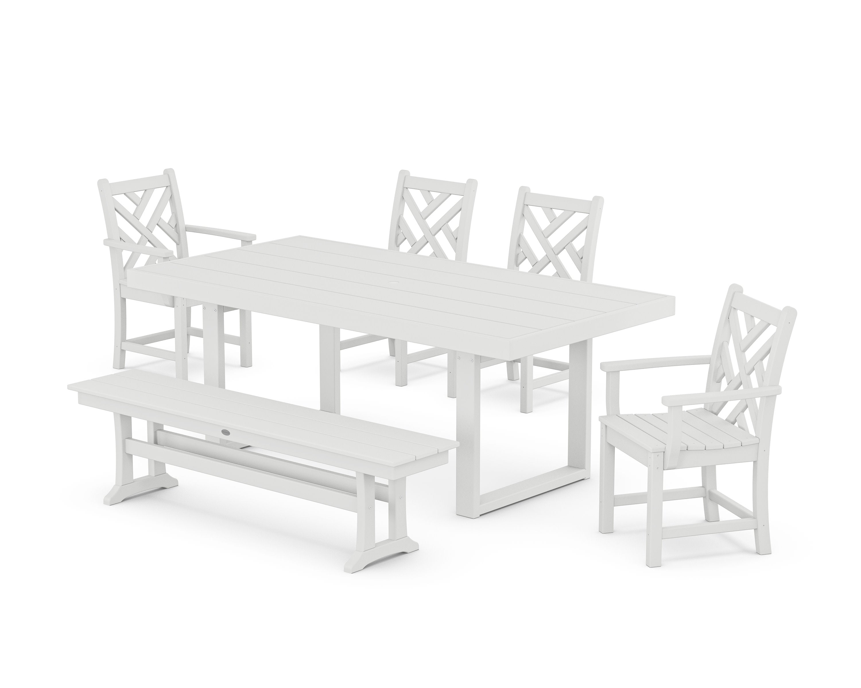 Chippendale 6-Piece Dining Set with Bench in White