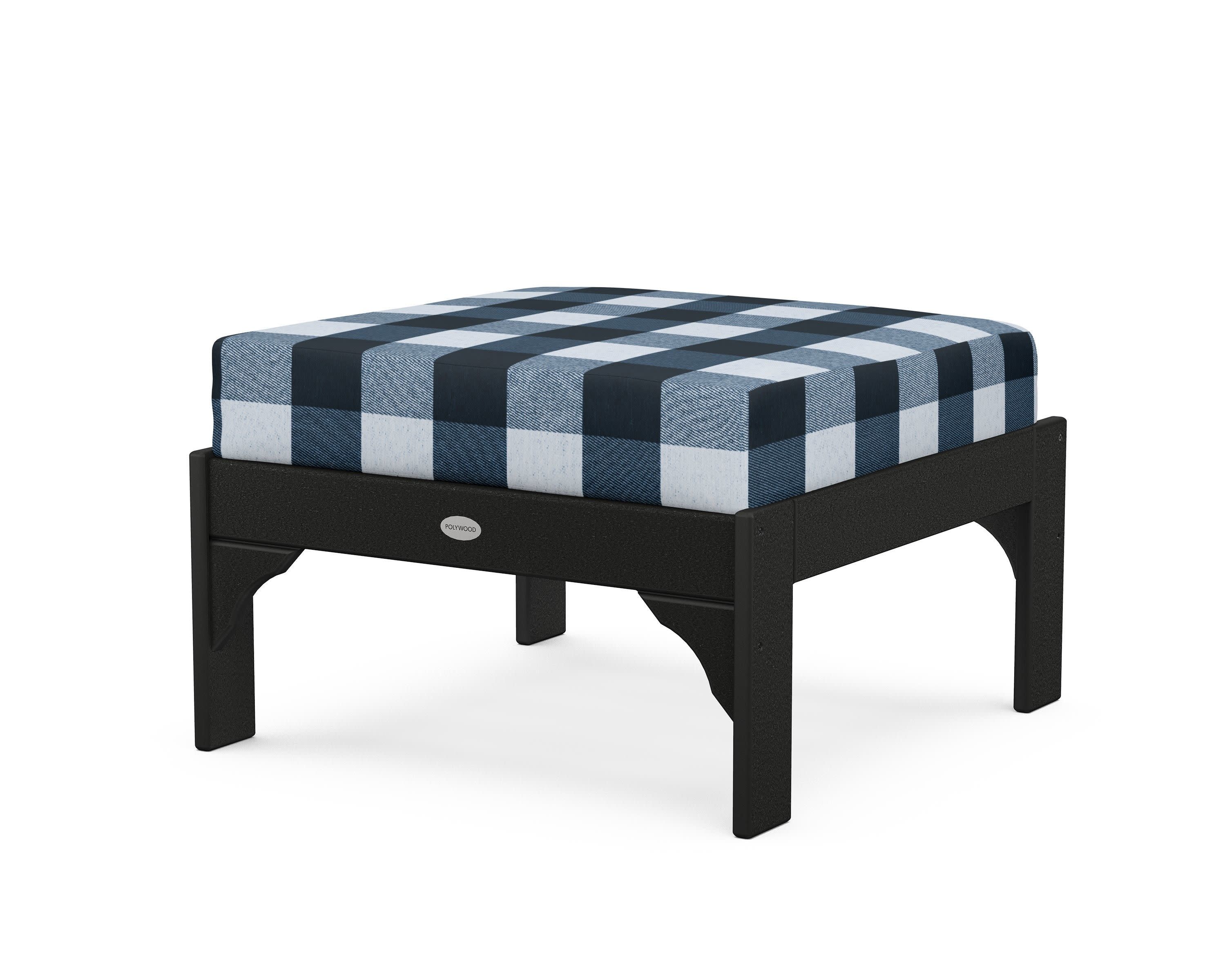 Vineyard Deep Seating Ottoman in Black / Buffalo Plaid Marine Indigo