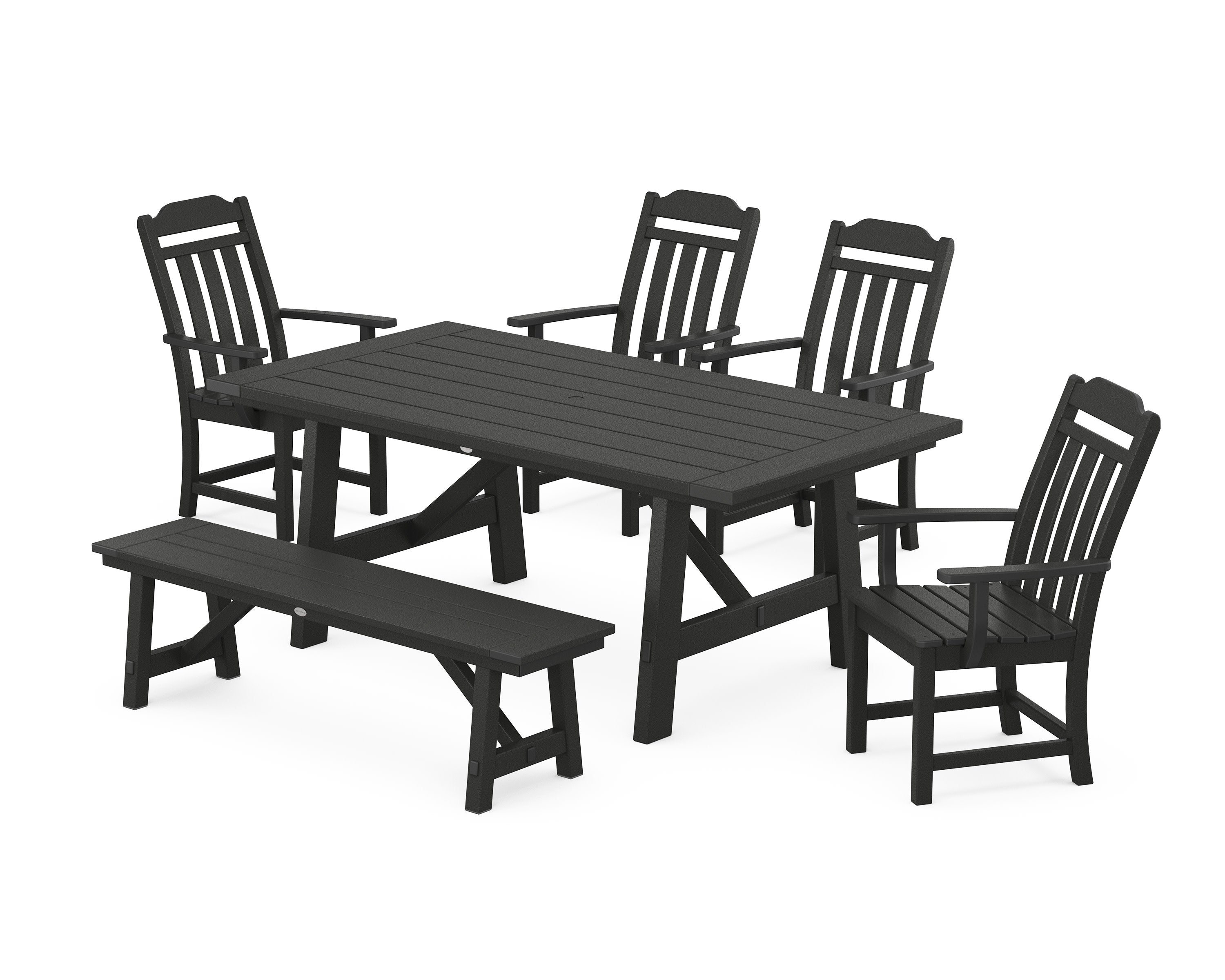 Cottage 6-Piece Rustic Farmhouse Dining Set with Bench in Black
