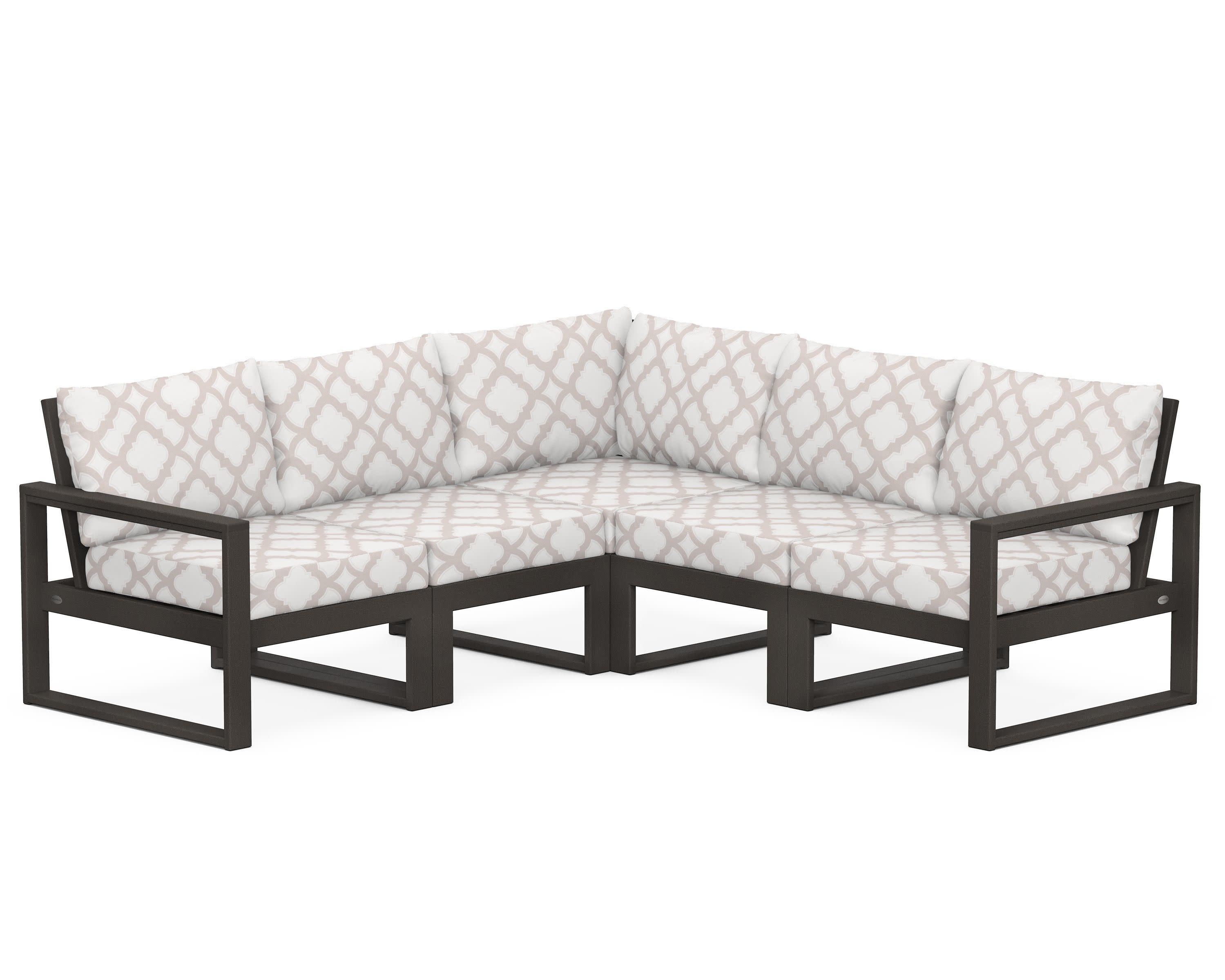 EDGE 5-Piece Modular Deep Seating Set in Vintage Coffee / Trellis Dune Burlap