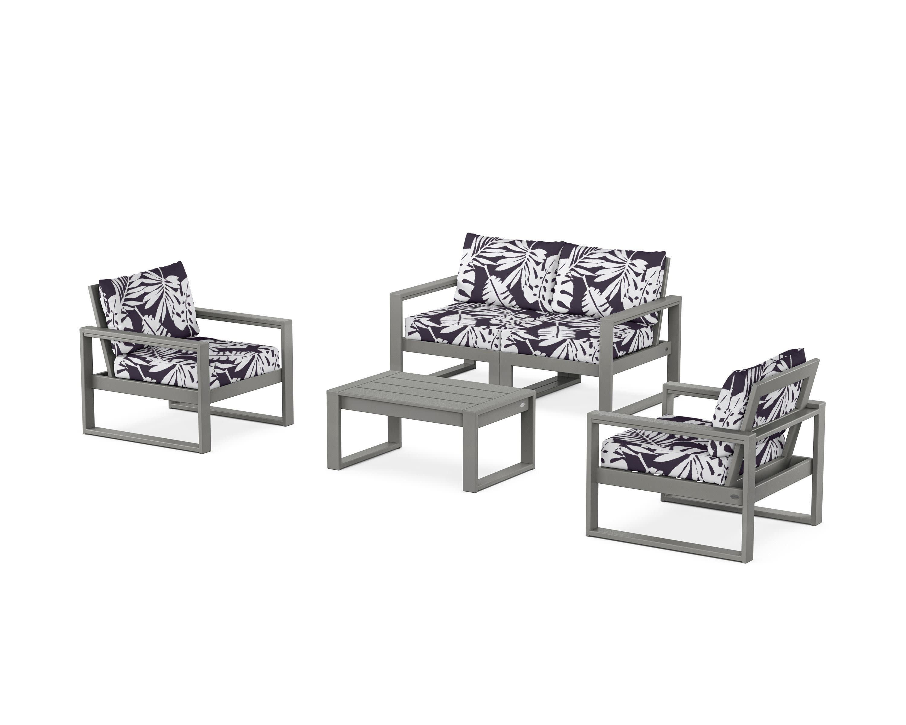 EDGE Sectional 4-Piece Deep Seating Set with Loveseat in Slate Grey / Leaf Navy