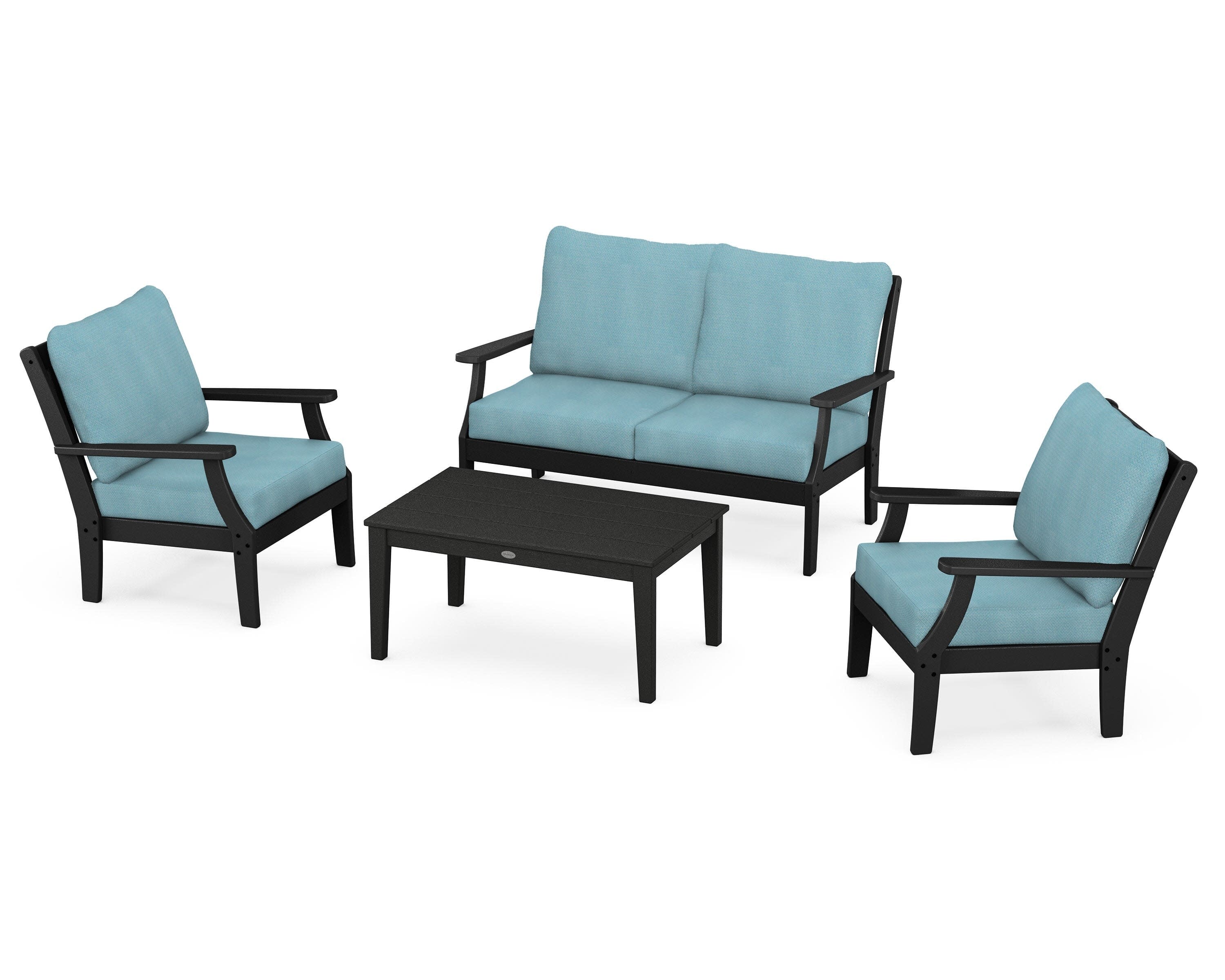 Braxton 4-Piece Deep Seating Chair Set in Black / Lattice Sky Blue