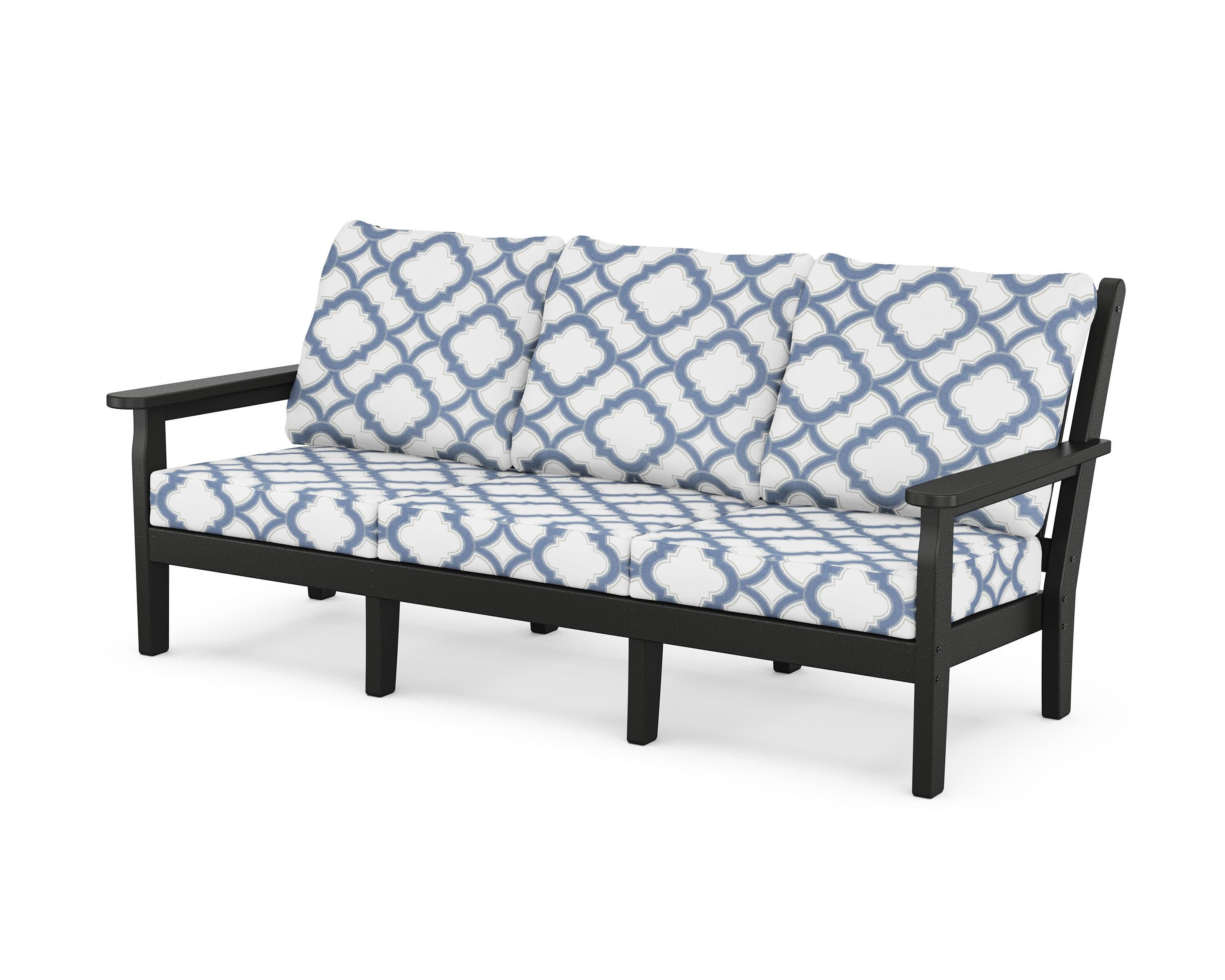 Chippendale Deep Seating Sofa in Black / Trellis Sky Blue