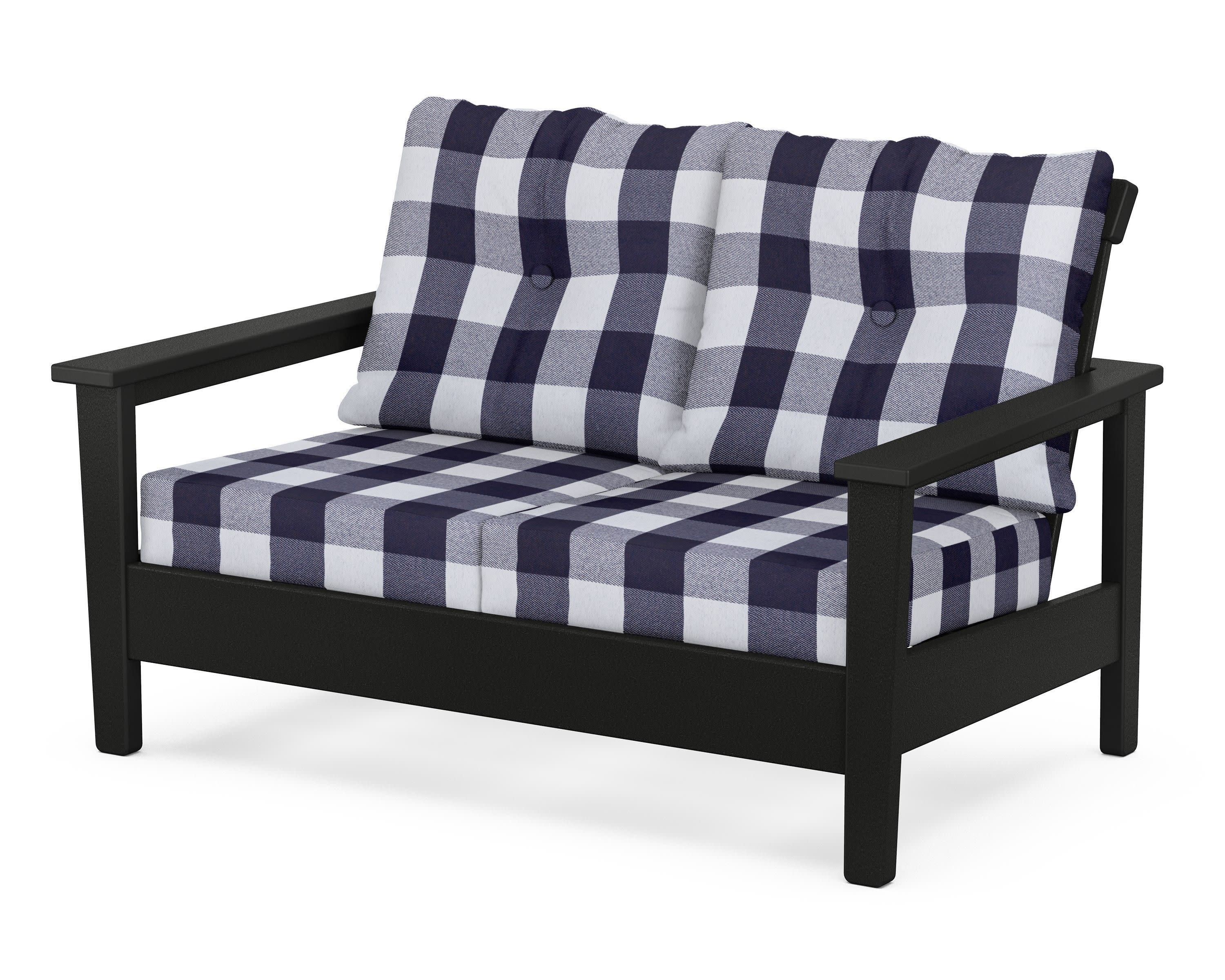 Prescott Deep Seating Loveseat in Black / Buffalo Plaid Navy