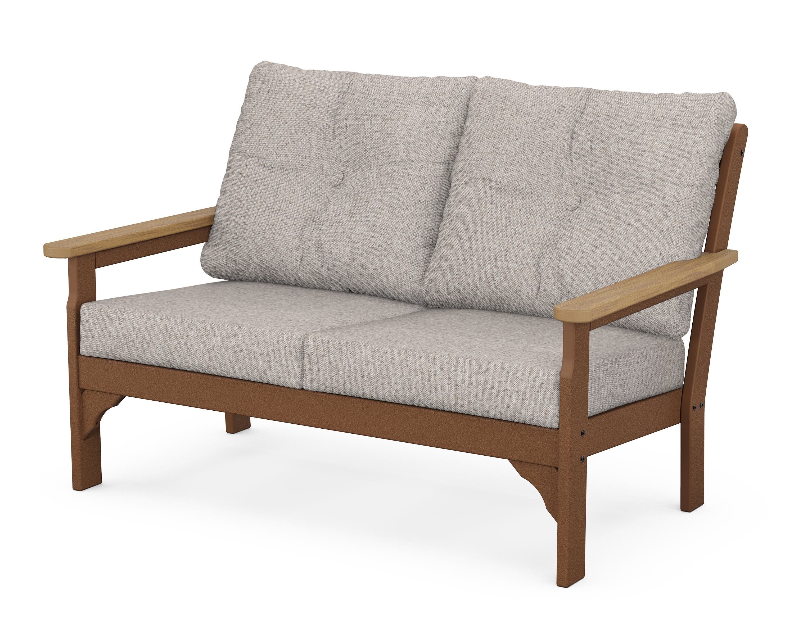 Vineyard Deep Seating Loveseat in Teak / Natural / Weathered Tweed