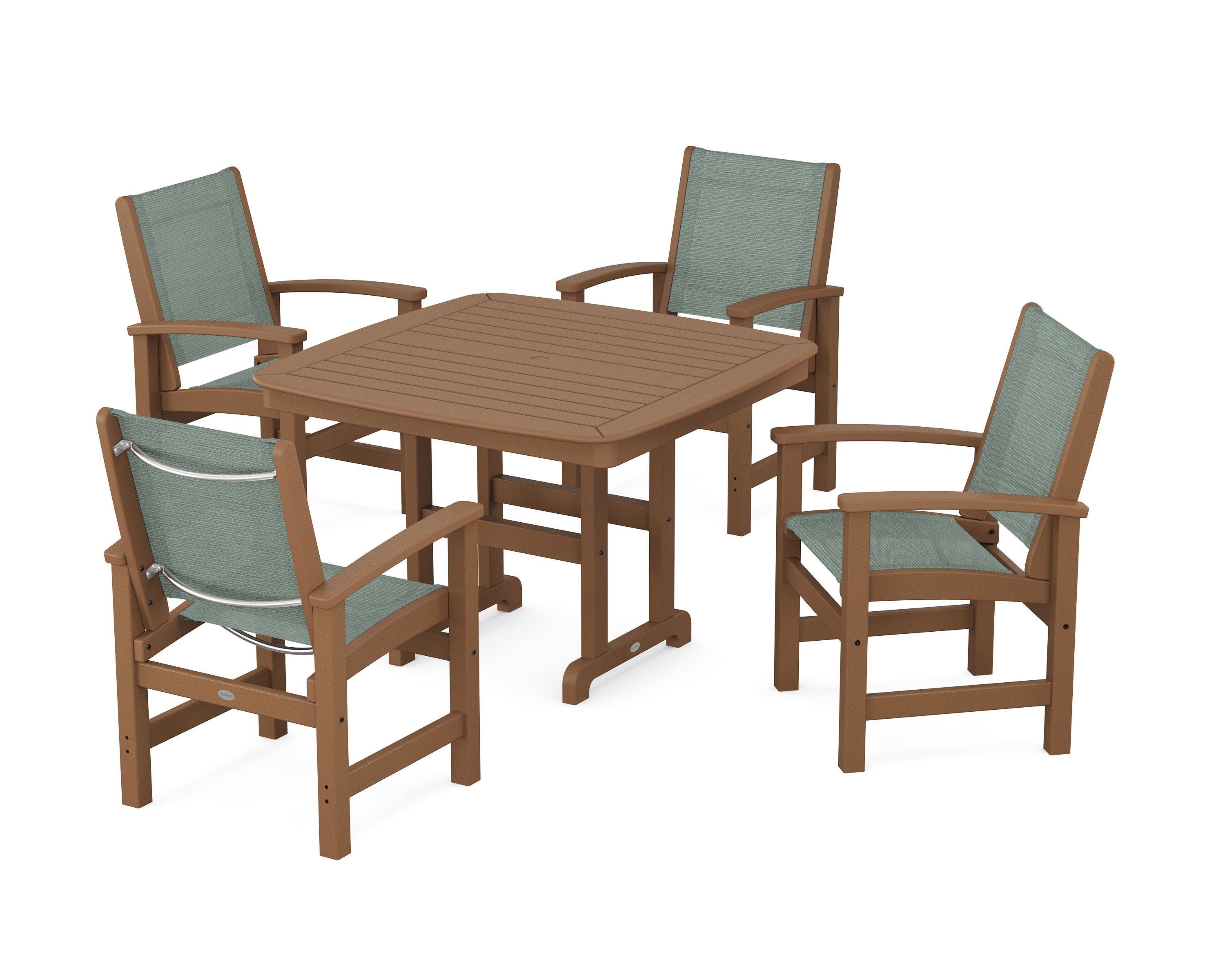 Coastal 5-Piece Dining Set in Teak / Dupioni Sea Mist Sling