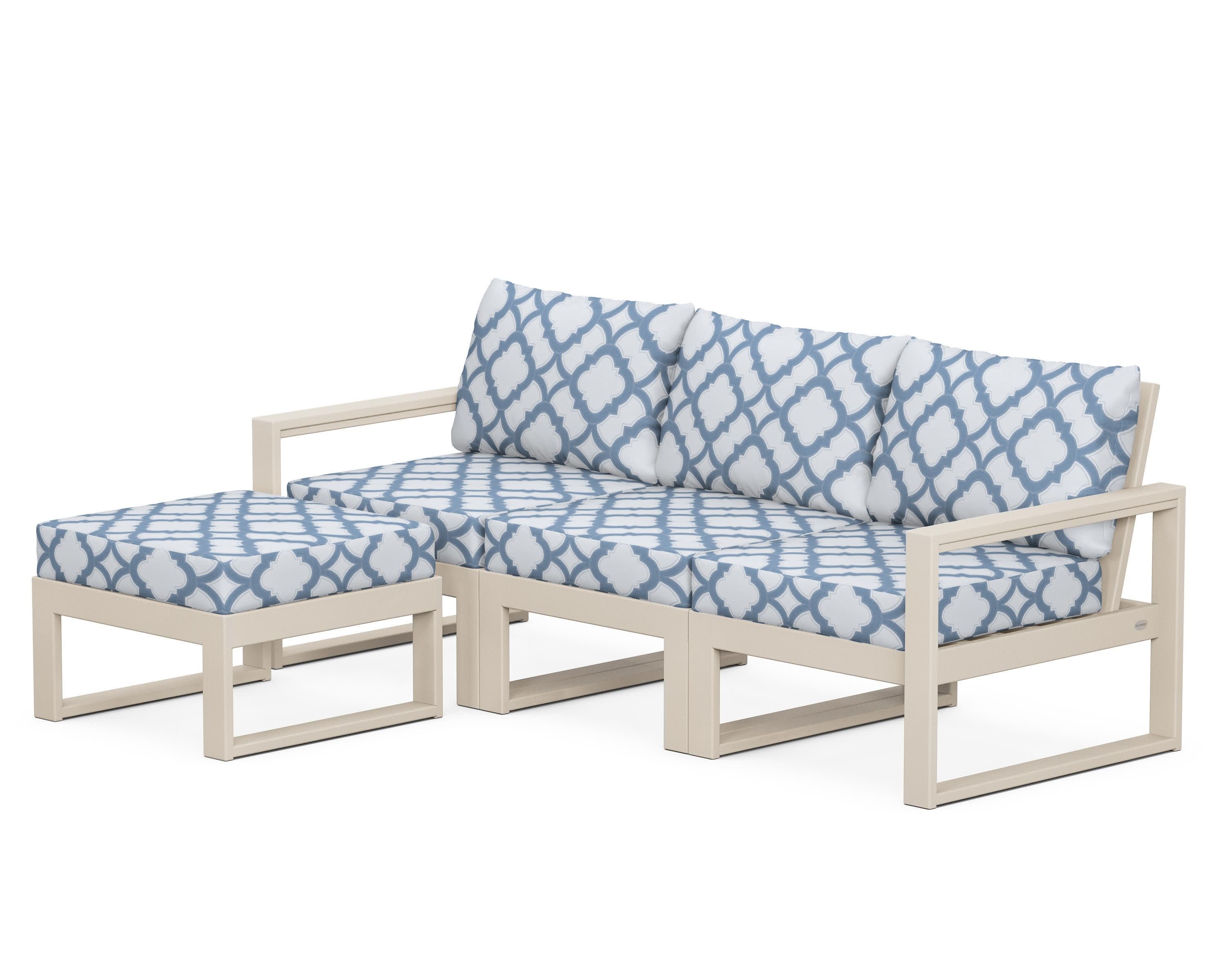EDGE 4-Piece Modular Deep Seating Set with Ottoman in Sand / Trellis Sky Blue