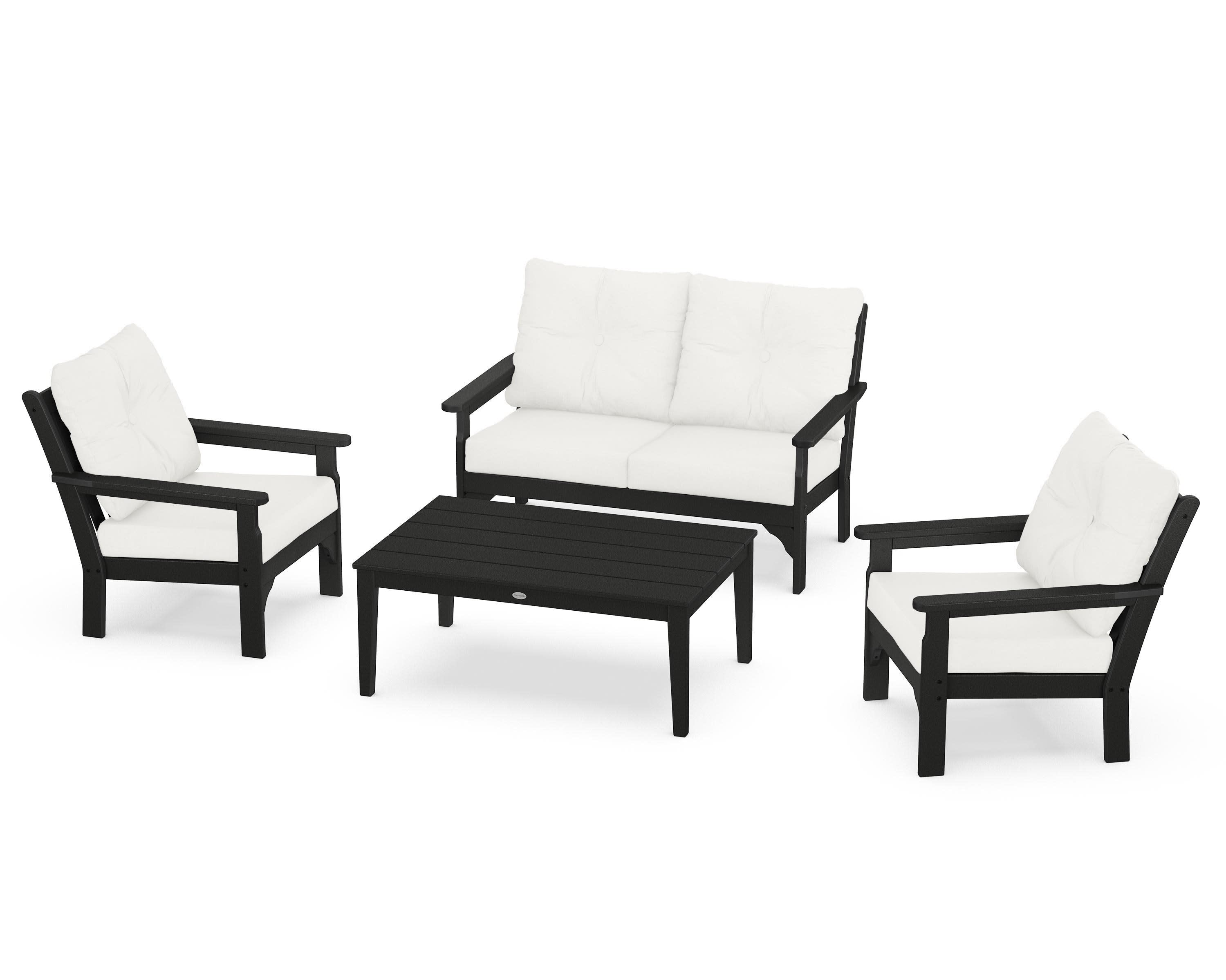 Vineyard 4-Piece Deep Seating Set in Black / Natural Linen