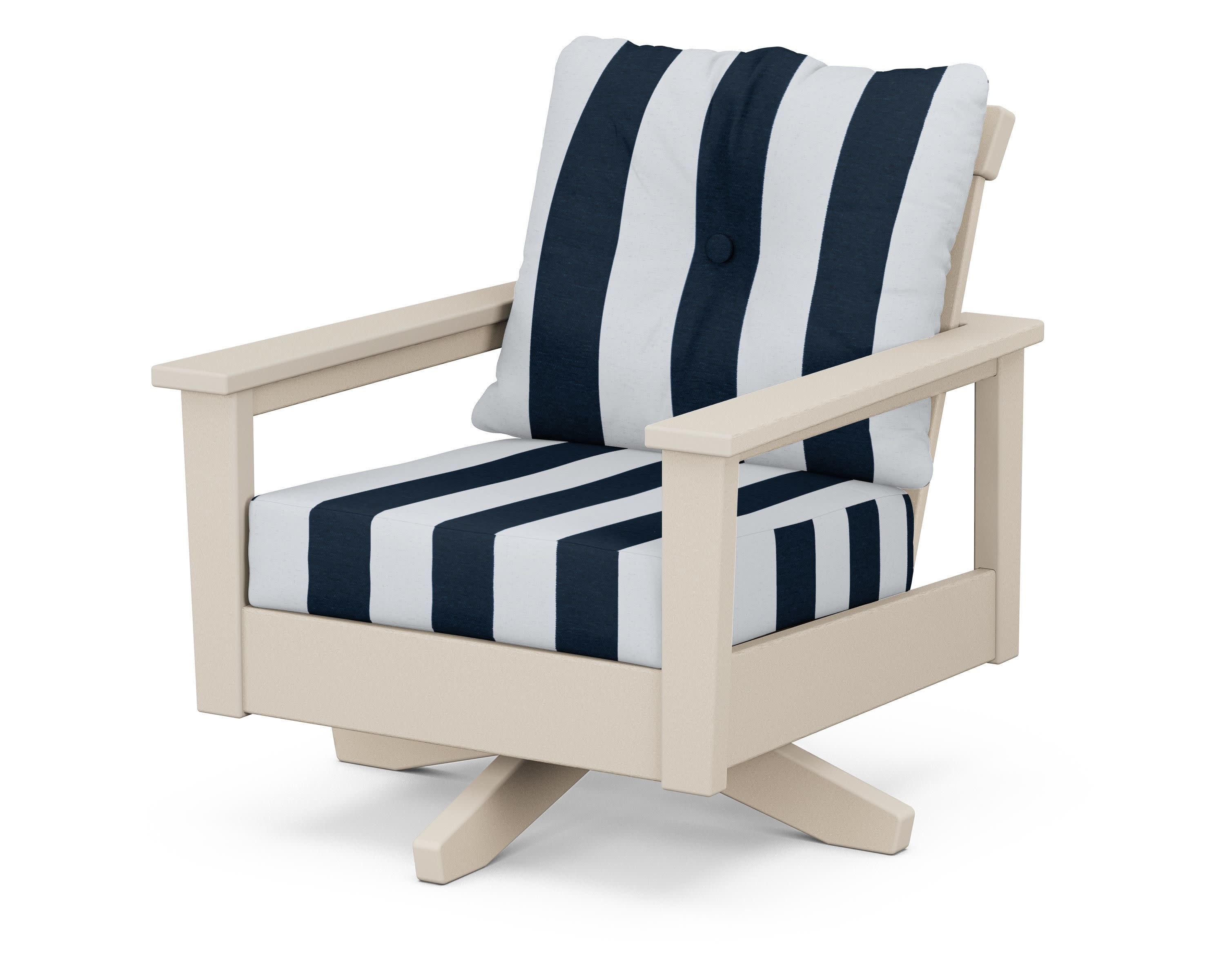 Prescott Deep Seating Swivel Chair in Sand / Cabana Stripe Marine Indigo