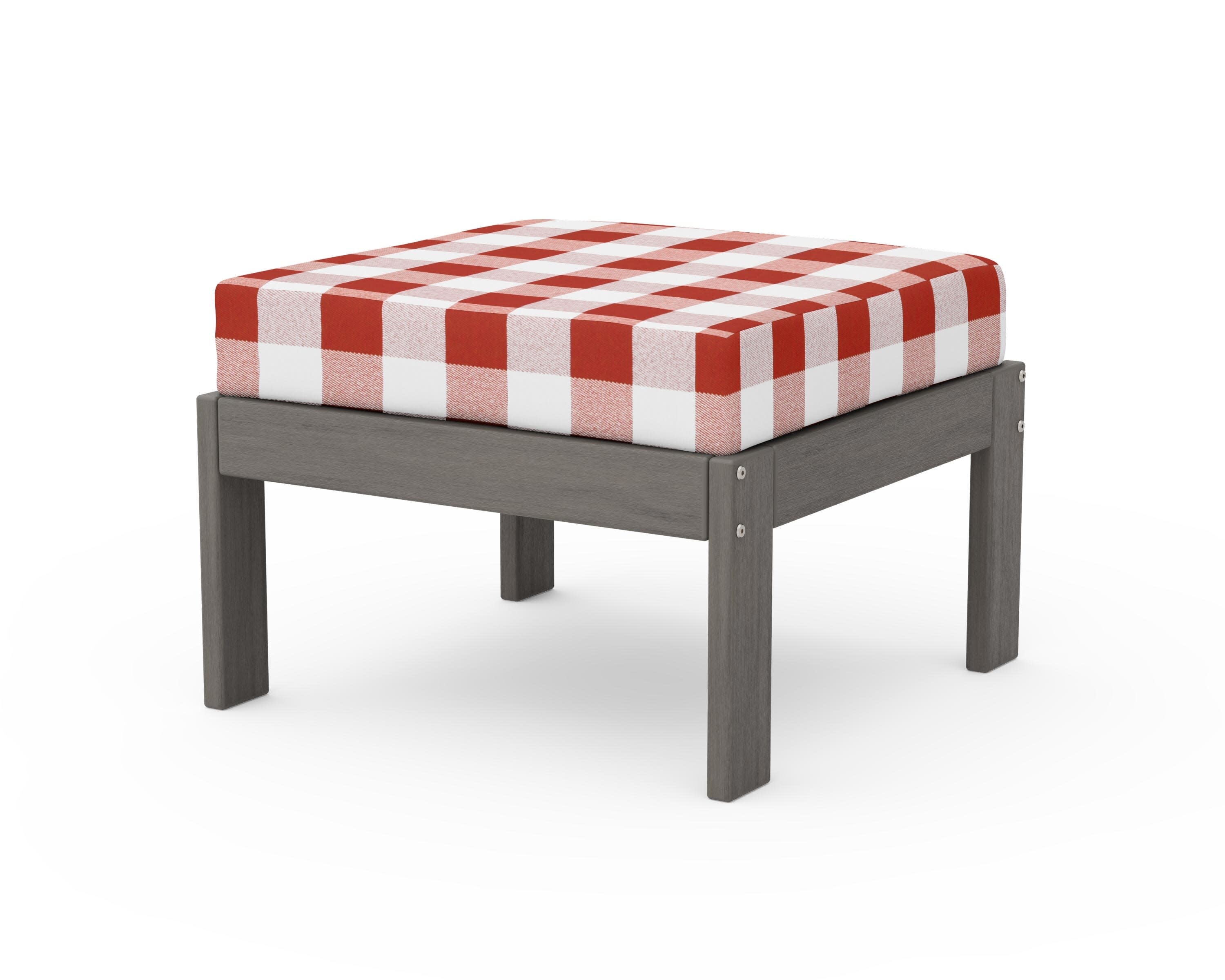 Vineyard Modular Ottoman in Driftwood / Buffalo Plaid Crimson