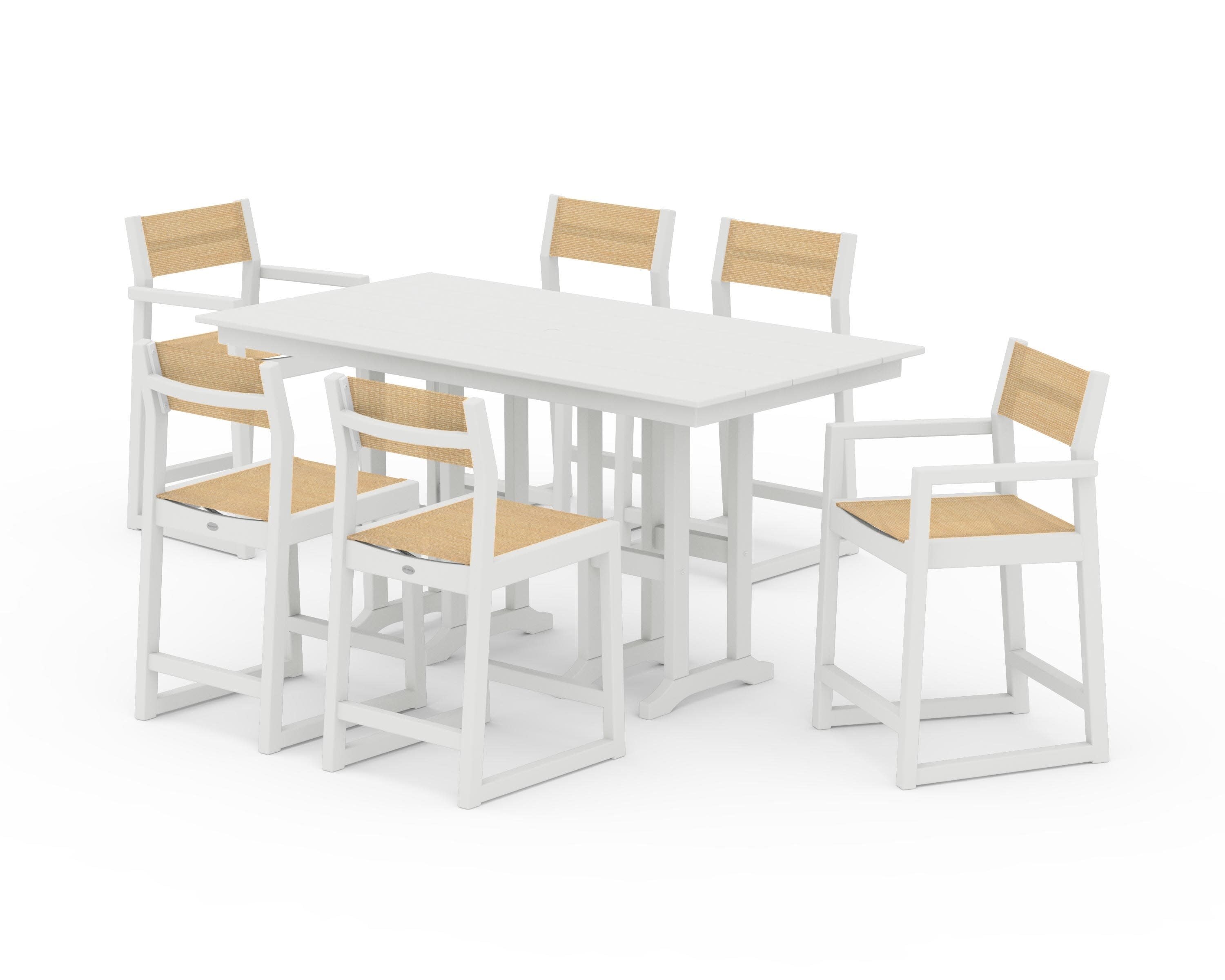 EDGE Sling 7-Piece Farmhouse Counter Set in Vintage White / Dupioni Apricot Sling
