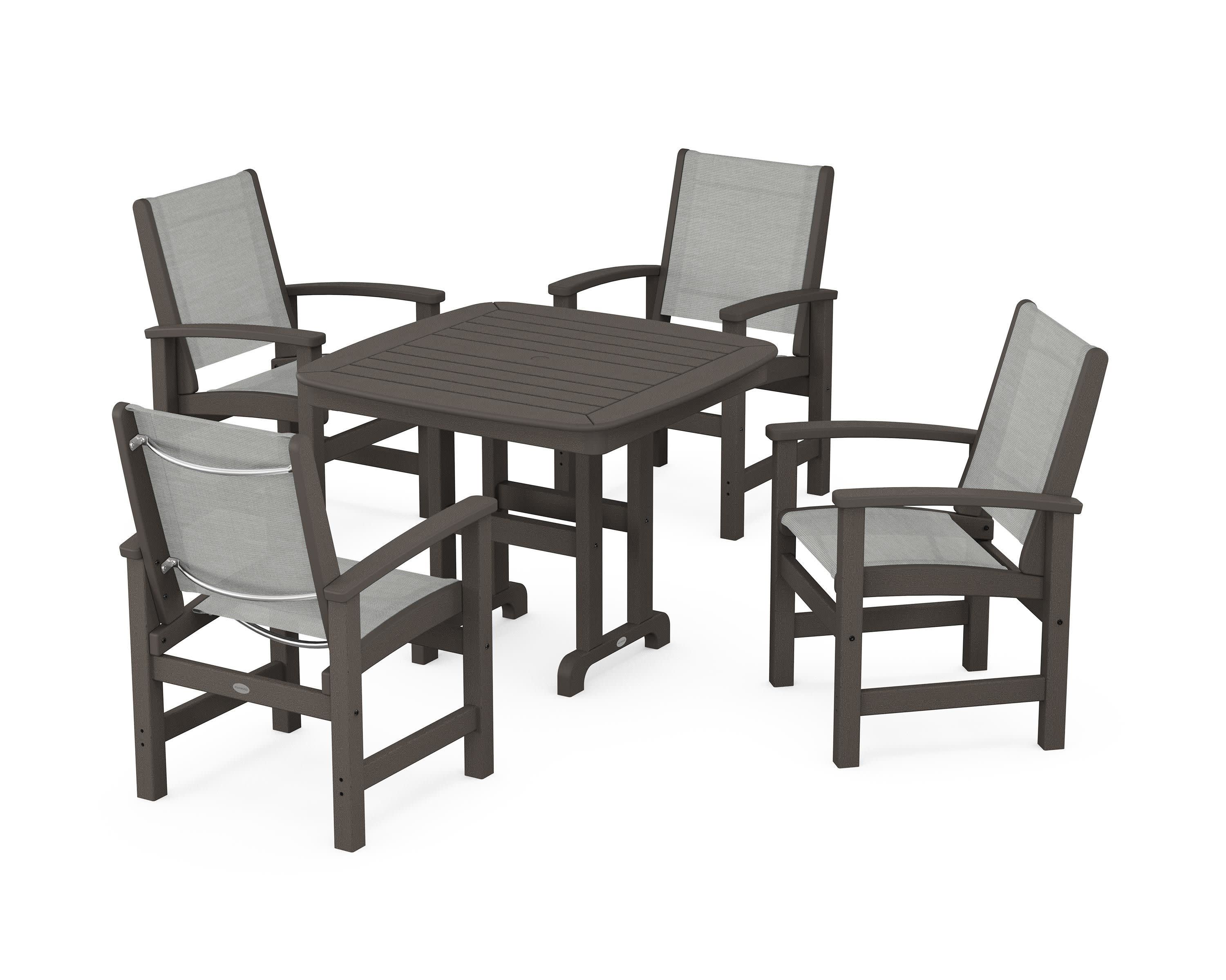 Coastal 5-Piece Dining Set in Vintage Coffee / Metallic Sling