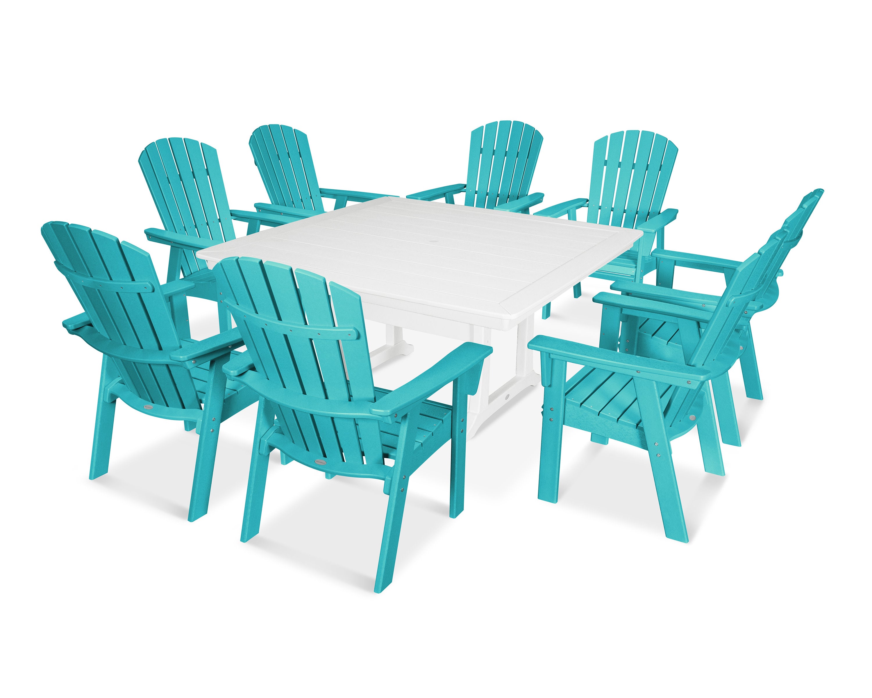 Nautical Adirondack 9-Piece Trestle Dining Set in Aruba / White