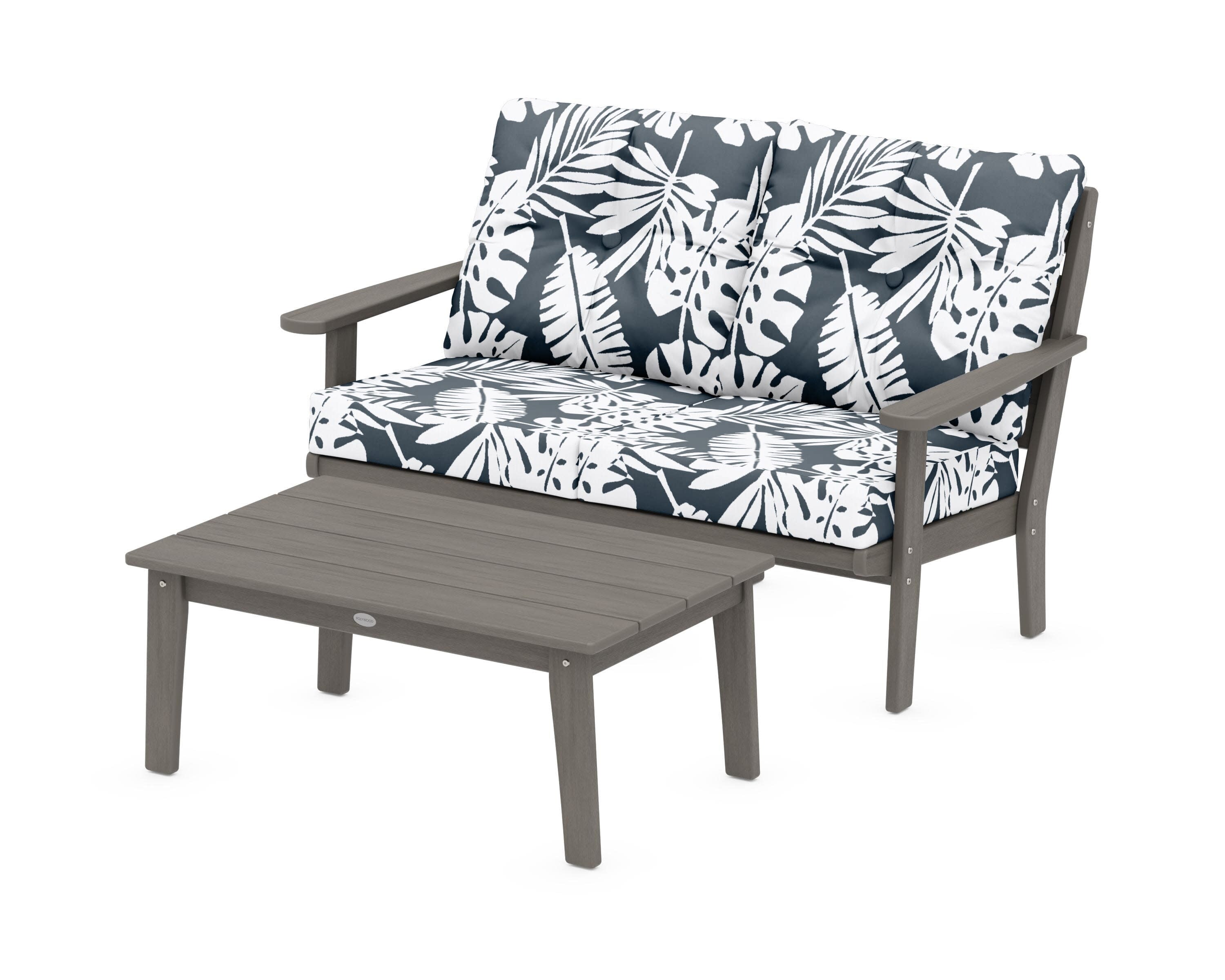 Lakeside 2-Piece Lounge Loveseat Set in Driftwood / Leaf Marine Indigo