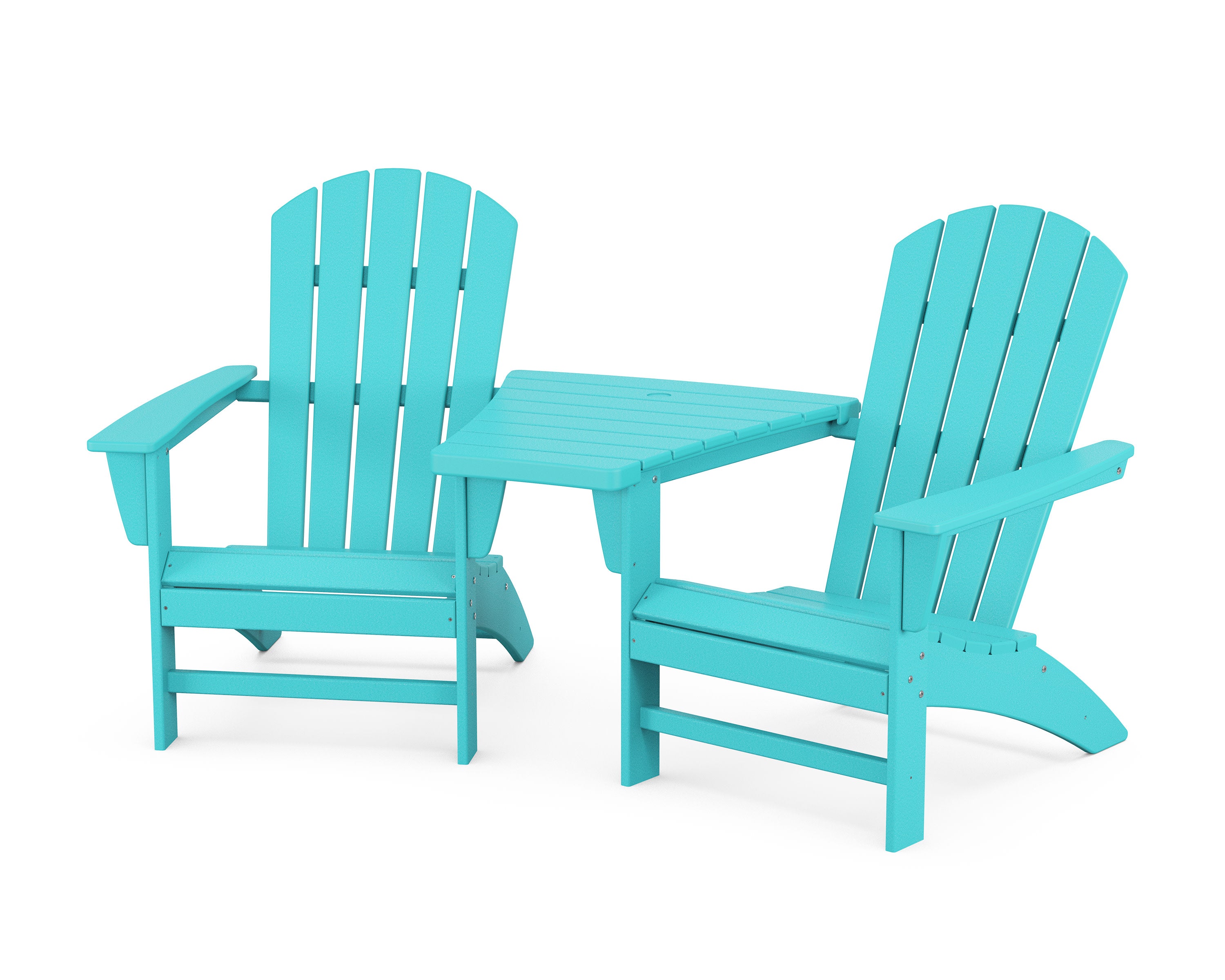 Nautical 3-Piece Adirondack Set with Angled Connecting Table in Aruba