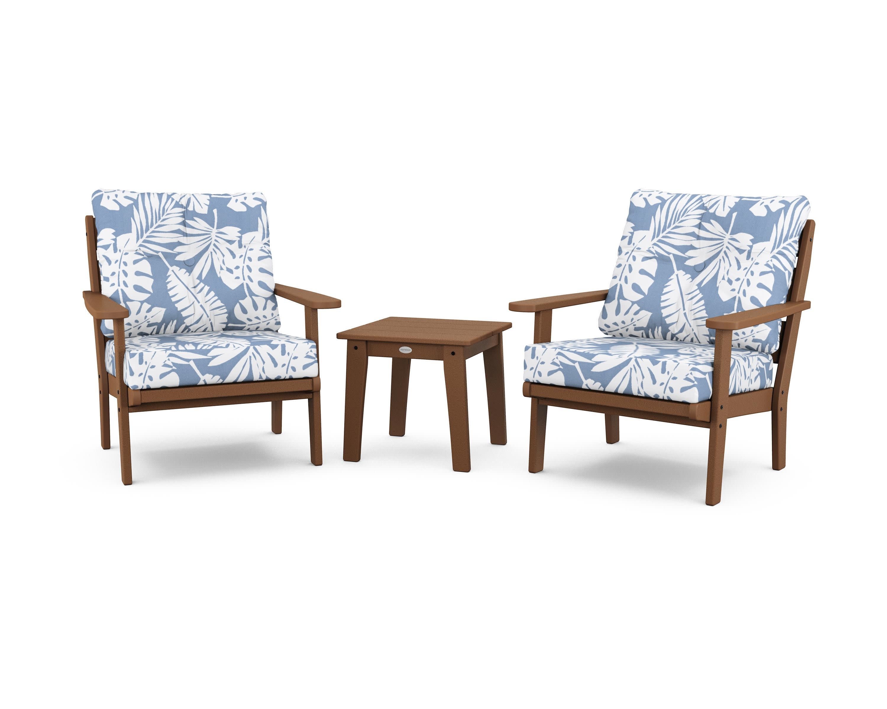 Lakeside 3-Piece Deep Seating Chair Set in Teak / Leaf Sky Blue
