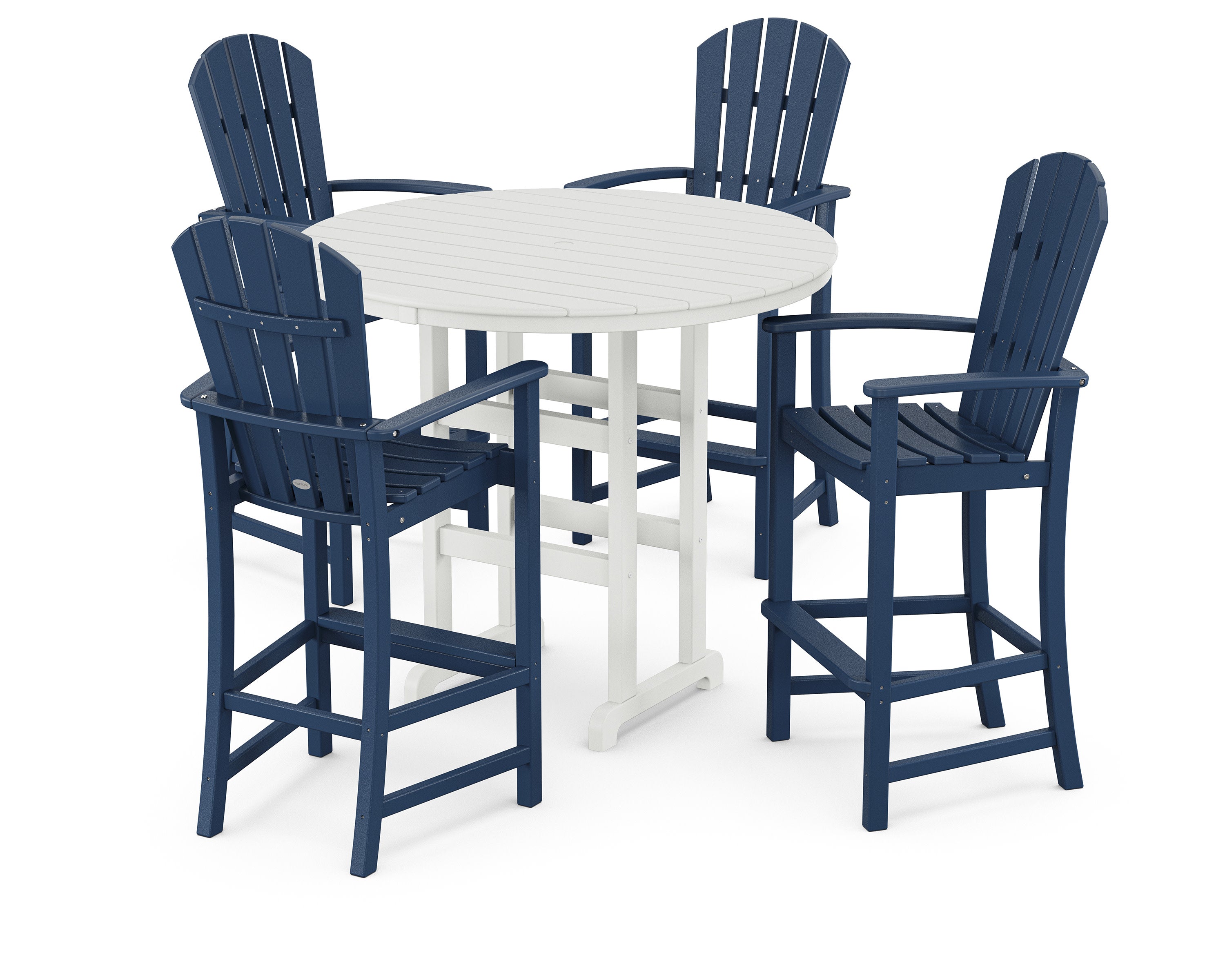 Palm Coast 5-Piece Round Farmhouse Bar Set in Navy / White