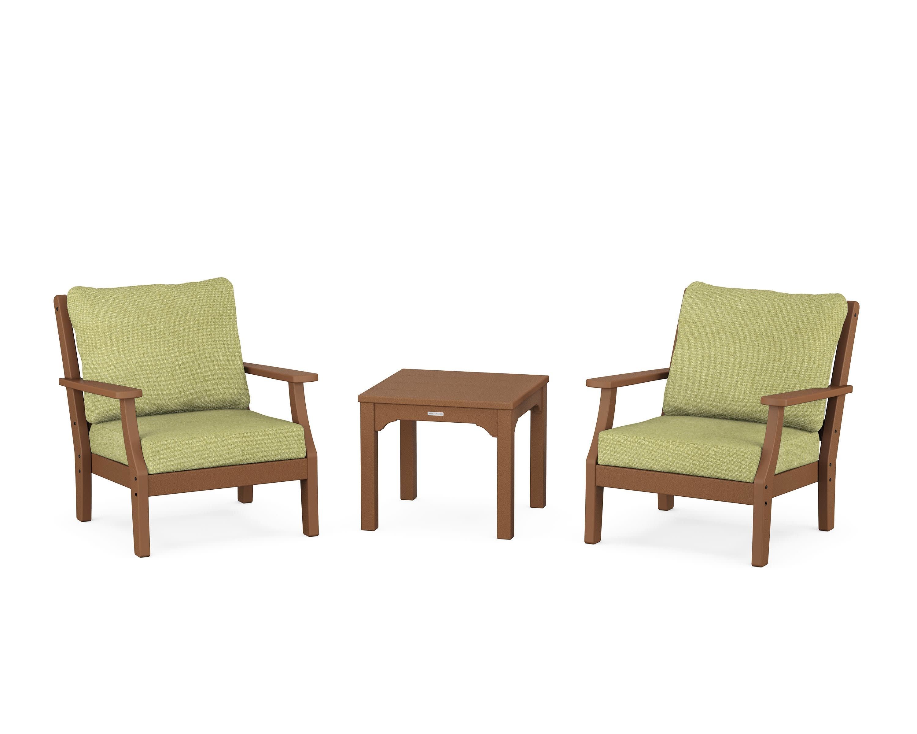 Chinoiserie 3-Piece Deep Seating Set in Teak / Chartreuse Boucle