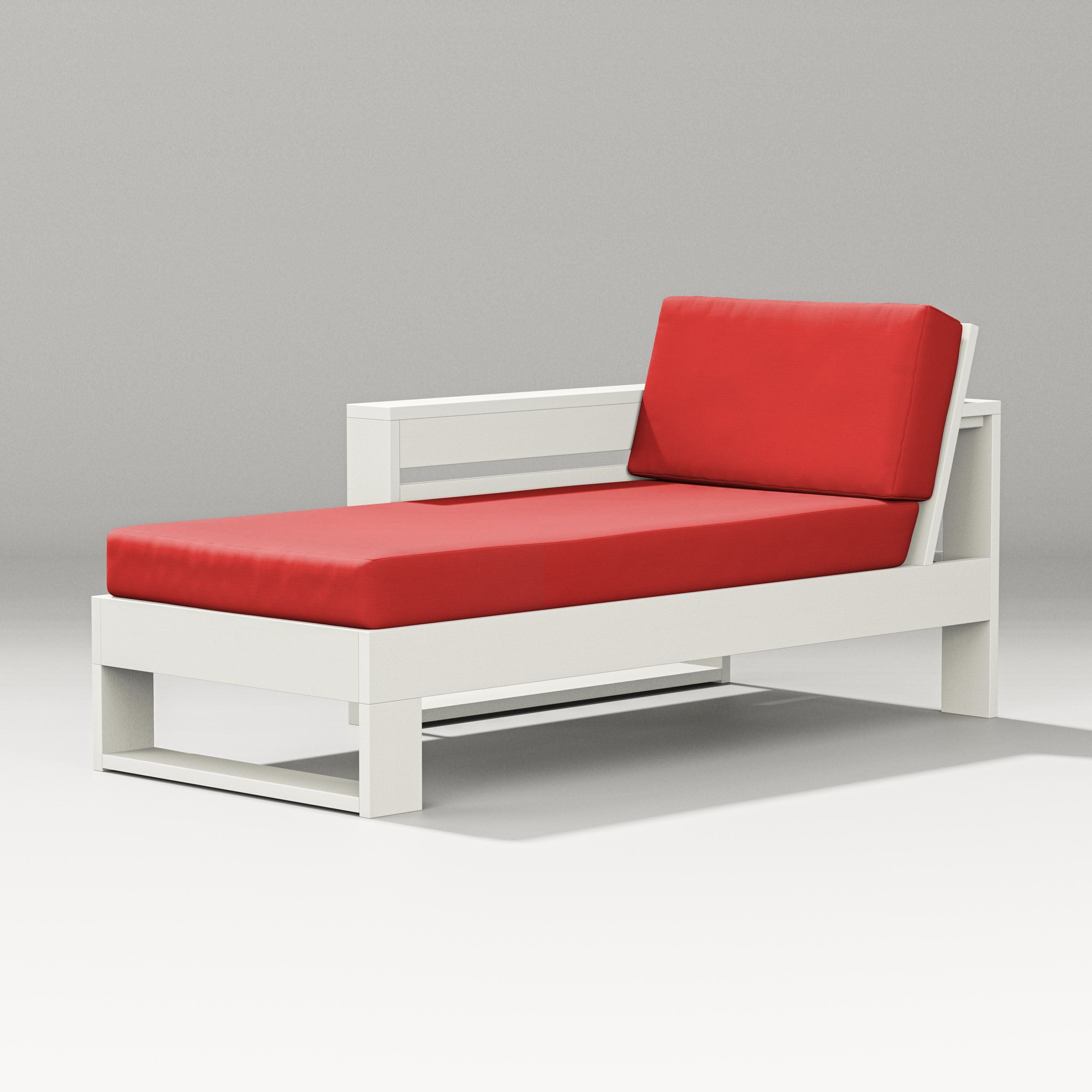 Latitude Modular Left Arm Chaise in Vintage White / Crimson Linen