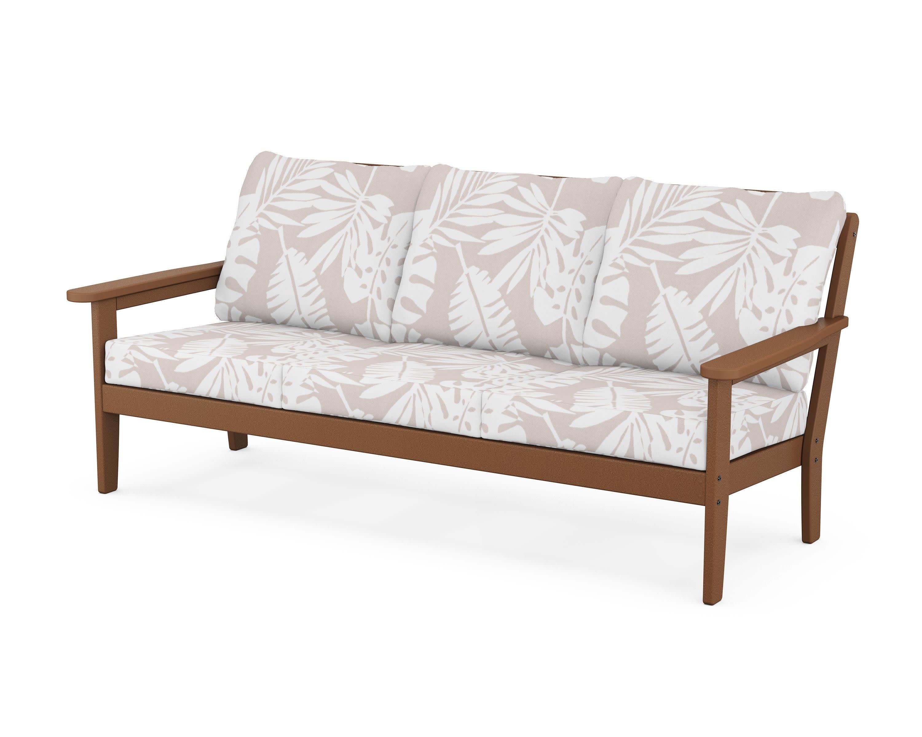 Cottage Deep Seating Sofa in Teak / Leaf Dune Burlap
