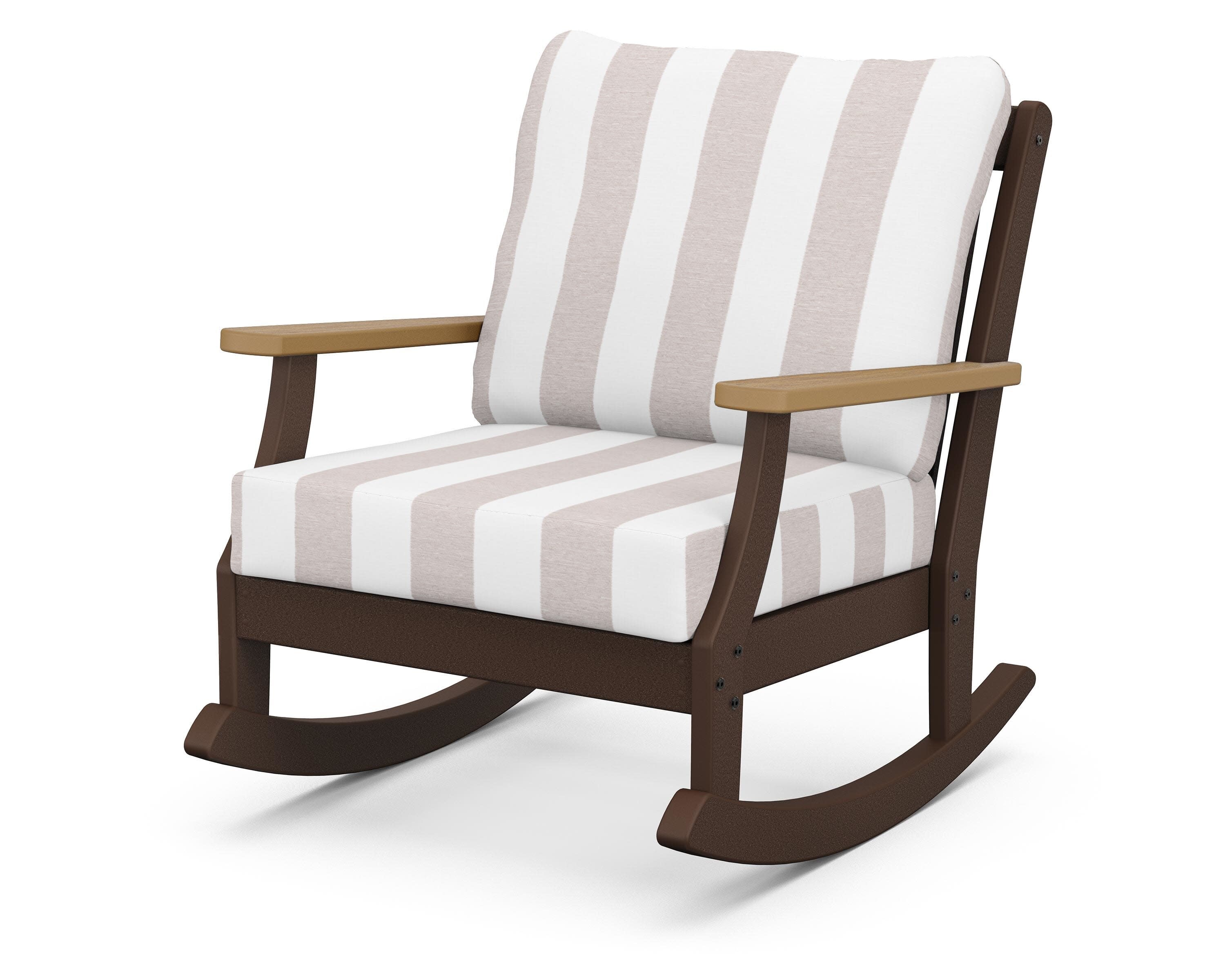 Braxton Deep Seating Rocking Chair in Mahogany / Natural / Cabana Stripe Dune Burlap