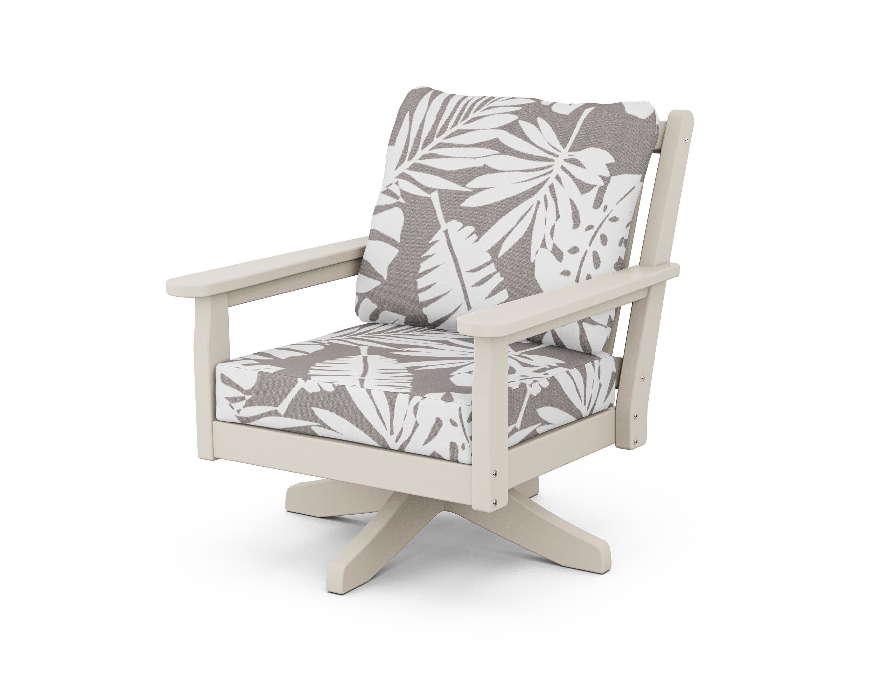 Chippendale Deep Seating Swivel Chair in Sand / Leaf Grey Mist