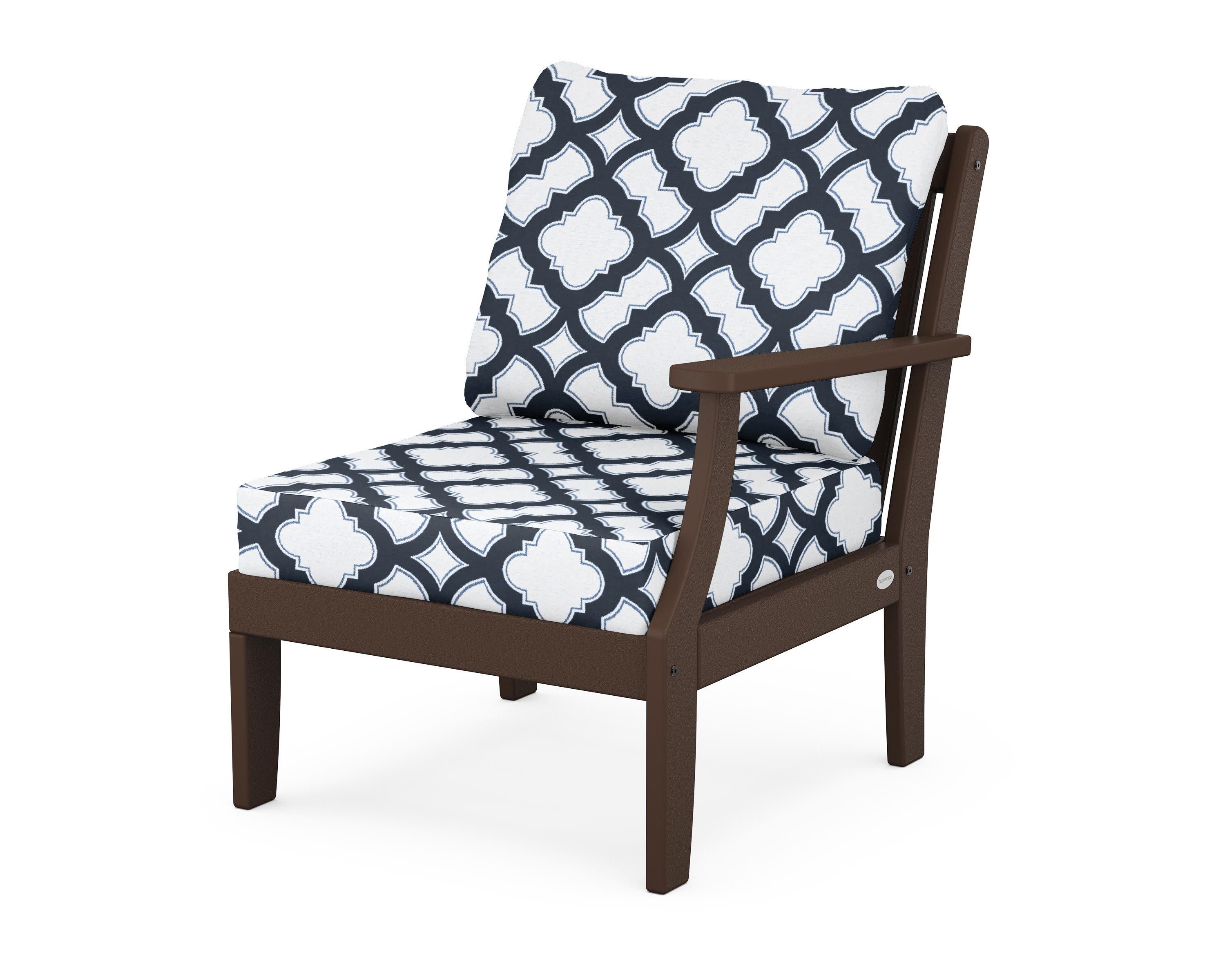 Braxton Modular Right Arm Chair in Mahogany / Trellis Marine Indigo