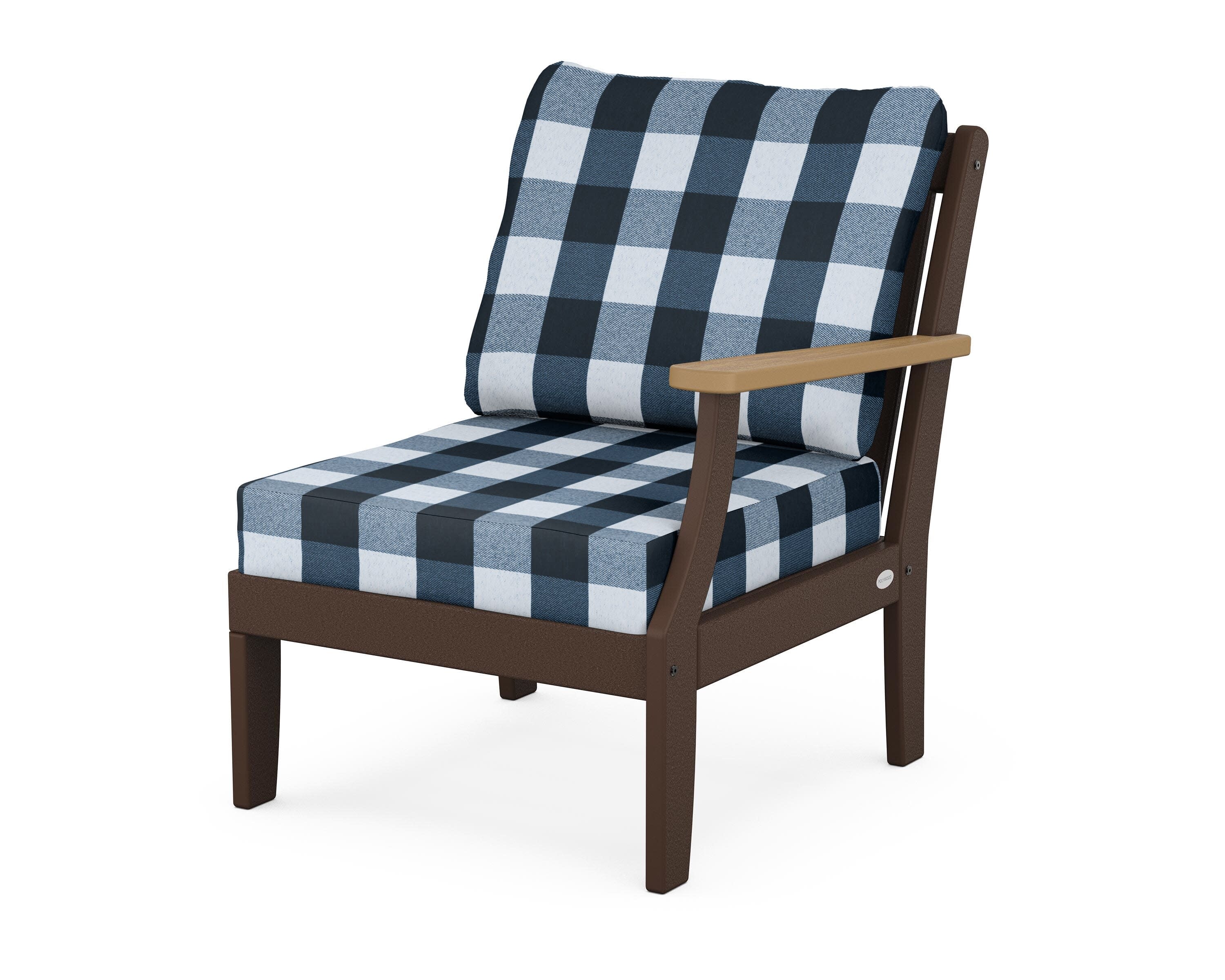 Braxton Modular Right Arm Chair in Mahogany / Natural / Buffalo Plaid Marine Indigo
