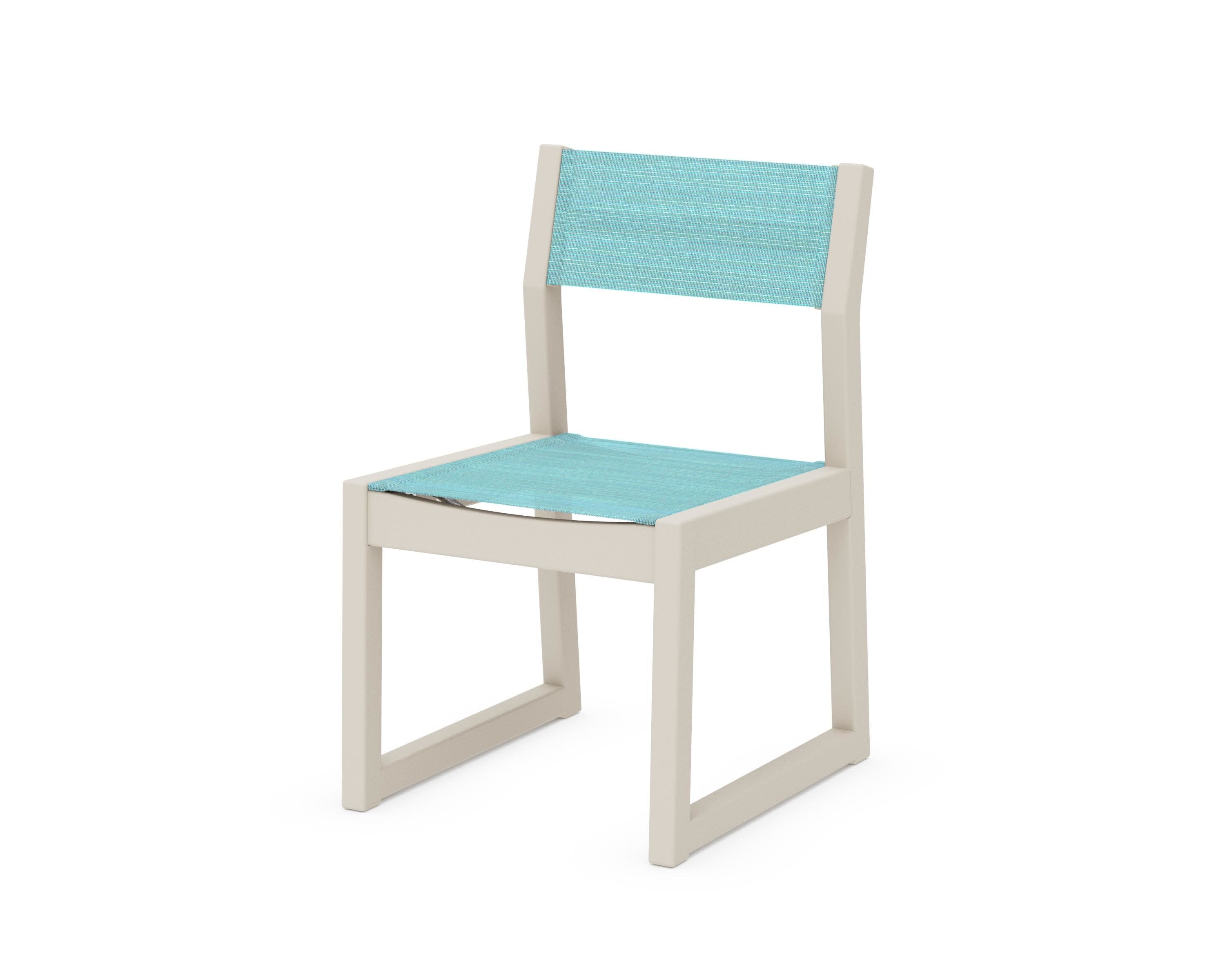 EDGE Sling Dining Side Chair in Sand / Dupioni Aquamarine Sling