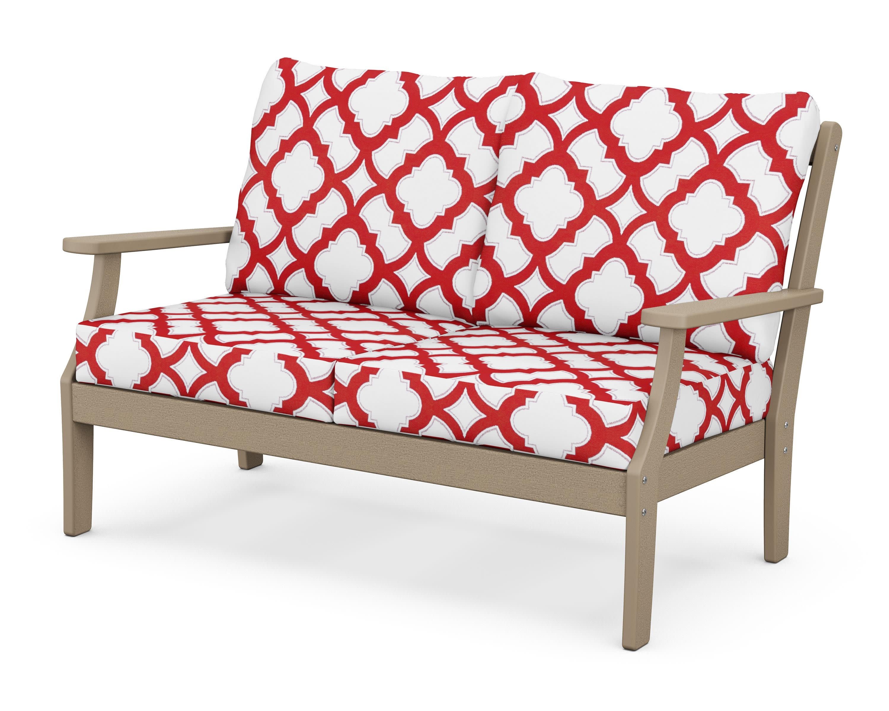 Braxton Deep Seating Loveseat in Vintage Sahara / Trellis Crimson