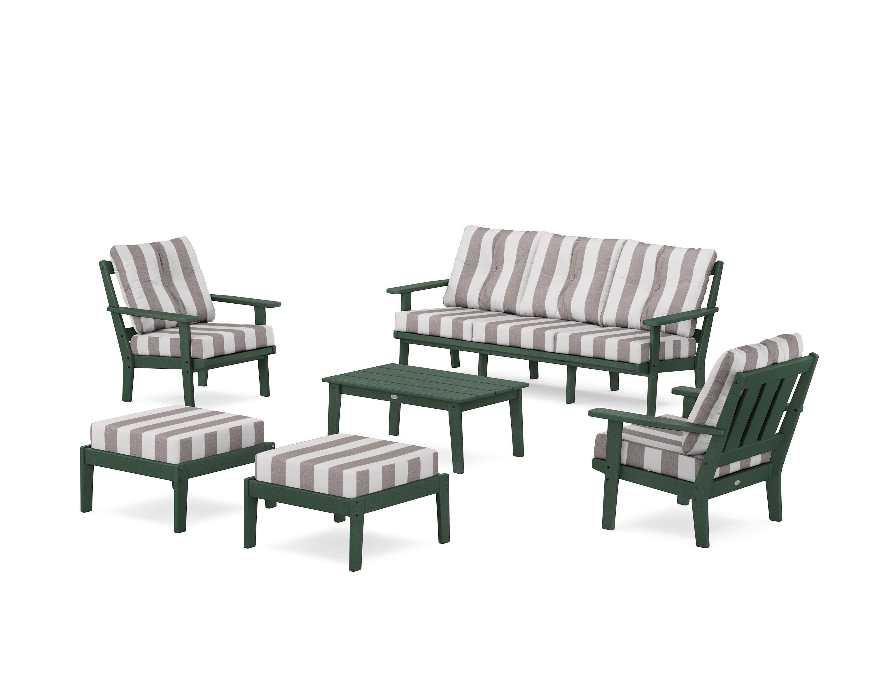 Oxford 6-Piece Lounge Sofa Set in Green / Cabana Stripe Grey Mist