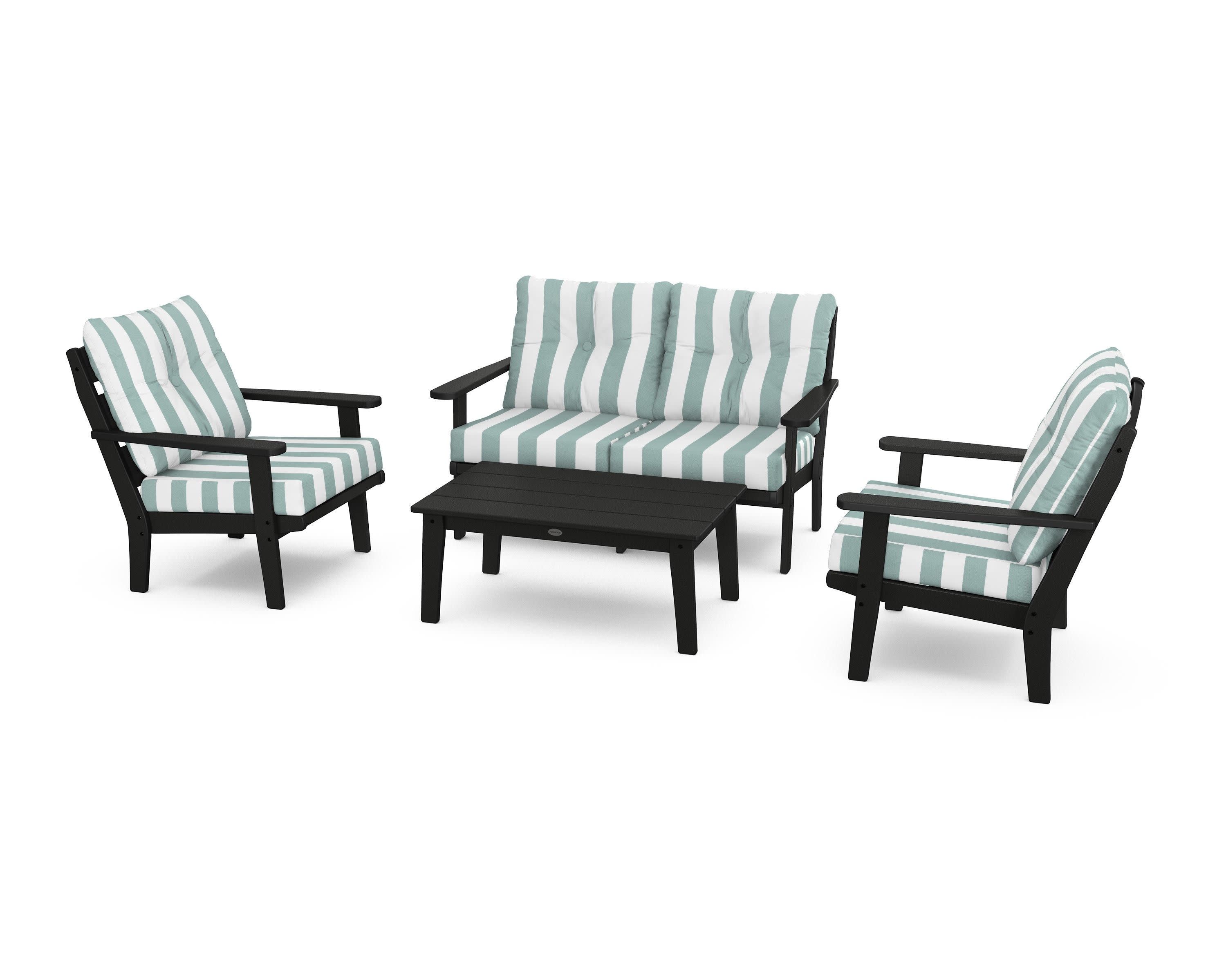 Lakeside 4-Piece Deep Seating Set in Black / Cabana Stripe Glacier Spa