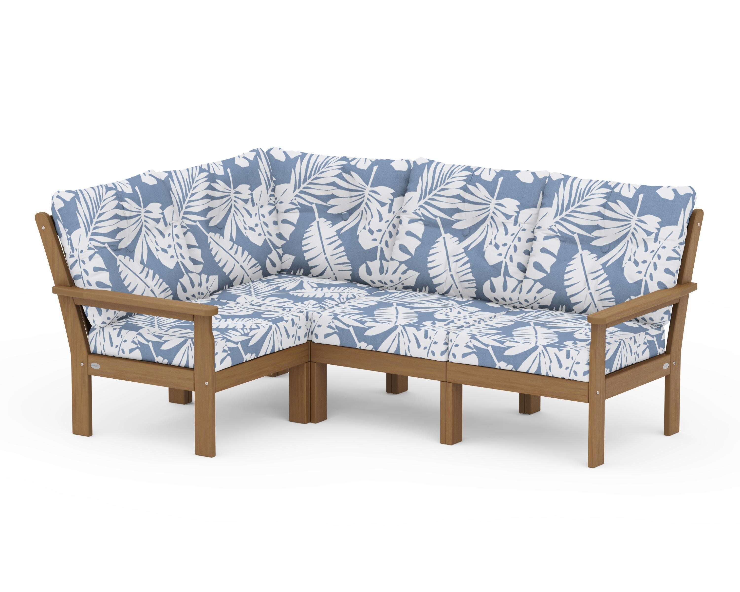 Vineyard 4-Piece Sectional in Natural / Leaf Sky Blue