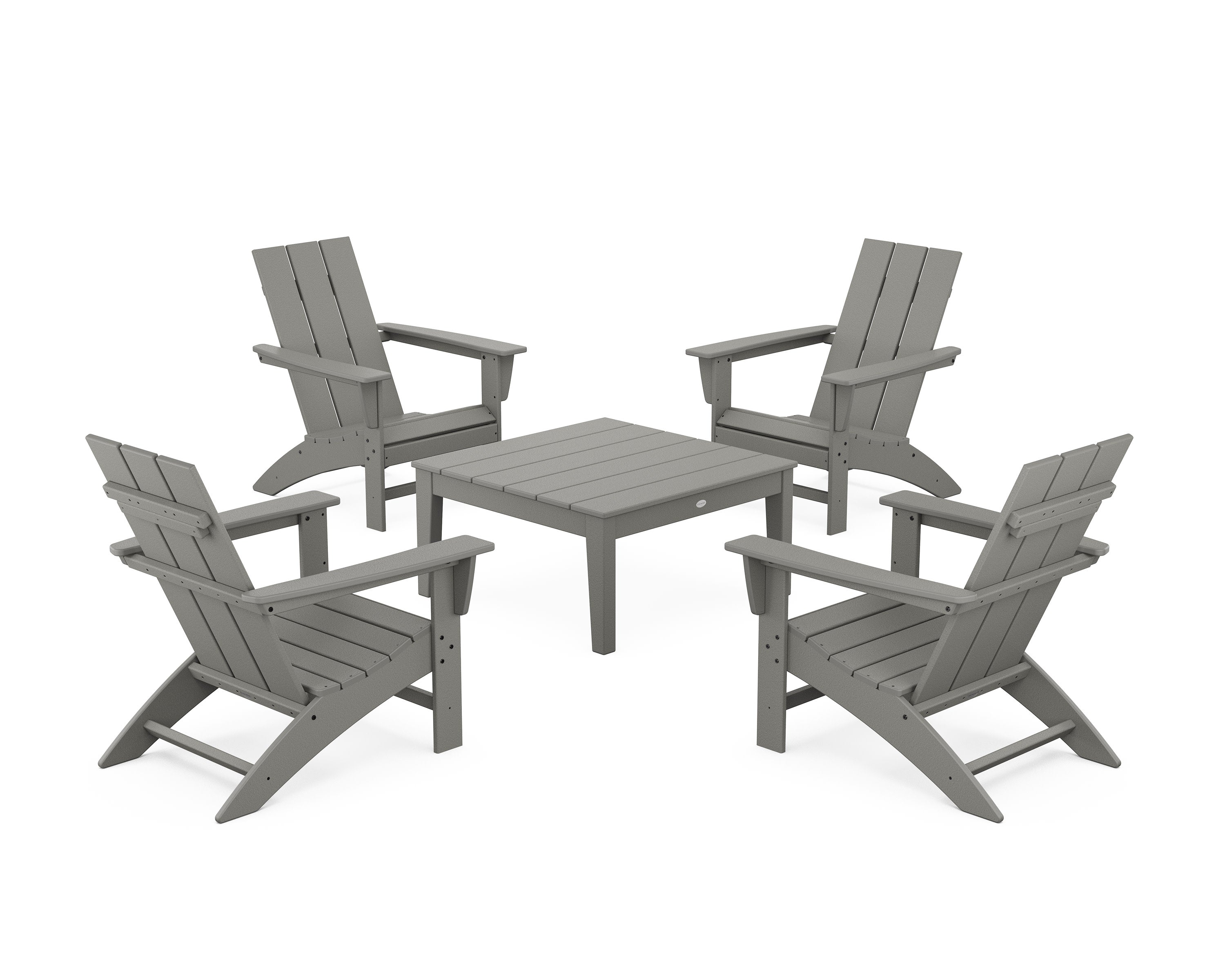 5-Piece Modern Adirondack Chair Conversation Set with 36" Conversation Table in Slate Grey