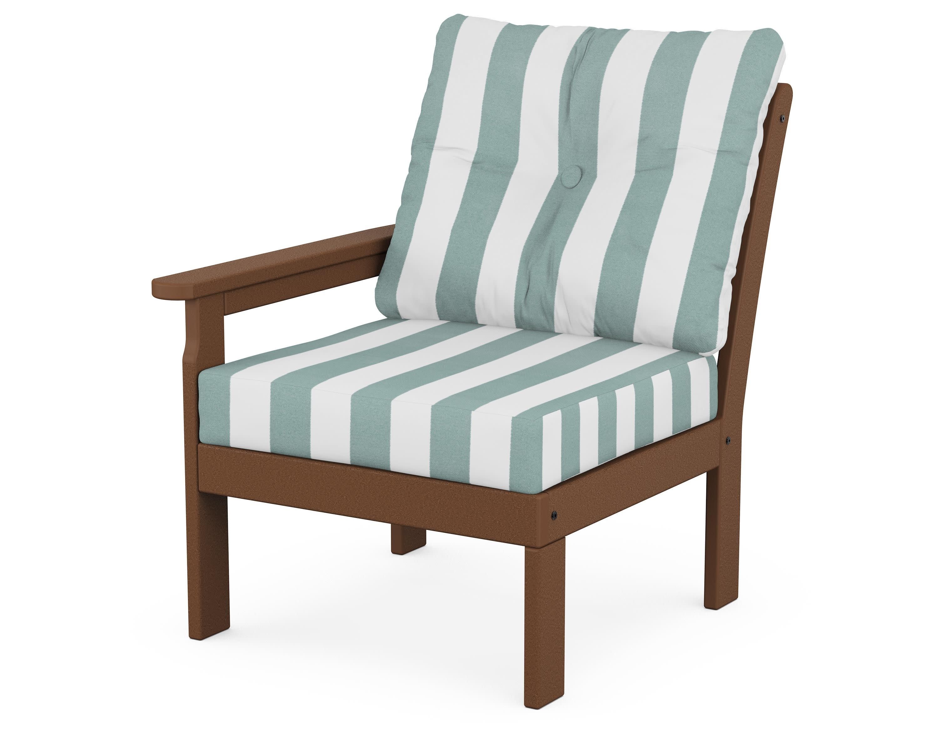 Vineyard Modular Left Arm Chair in Teak / Cabana Stripe Glacier Spa