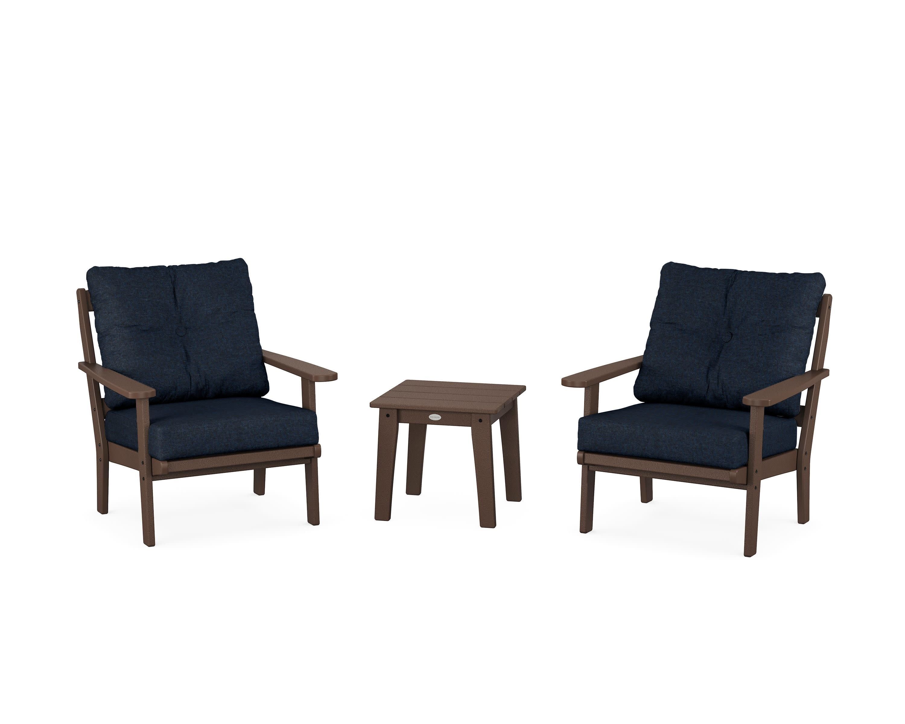 Mission 3-Piece Deep Seating Set in Mahogany / Marine Indigo