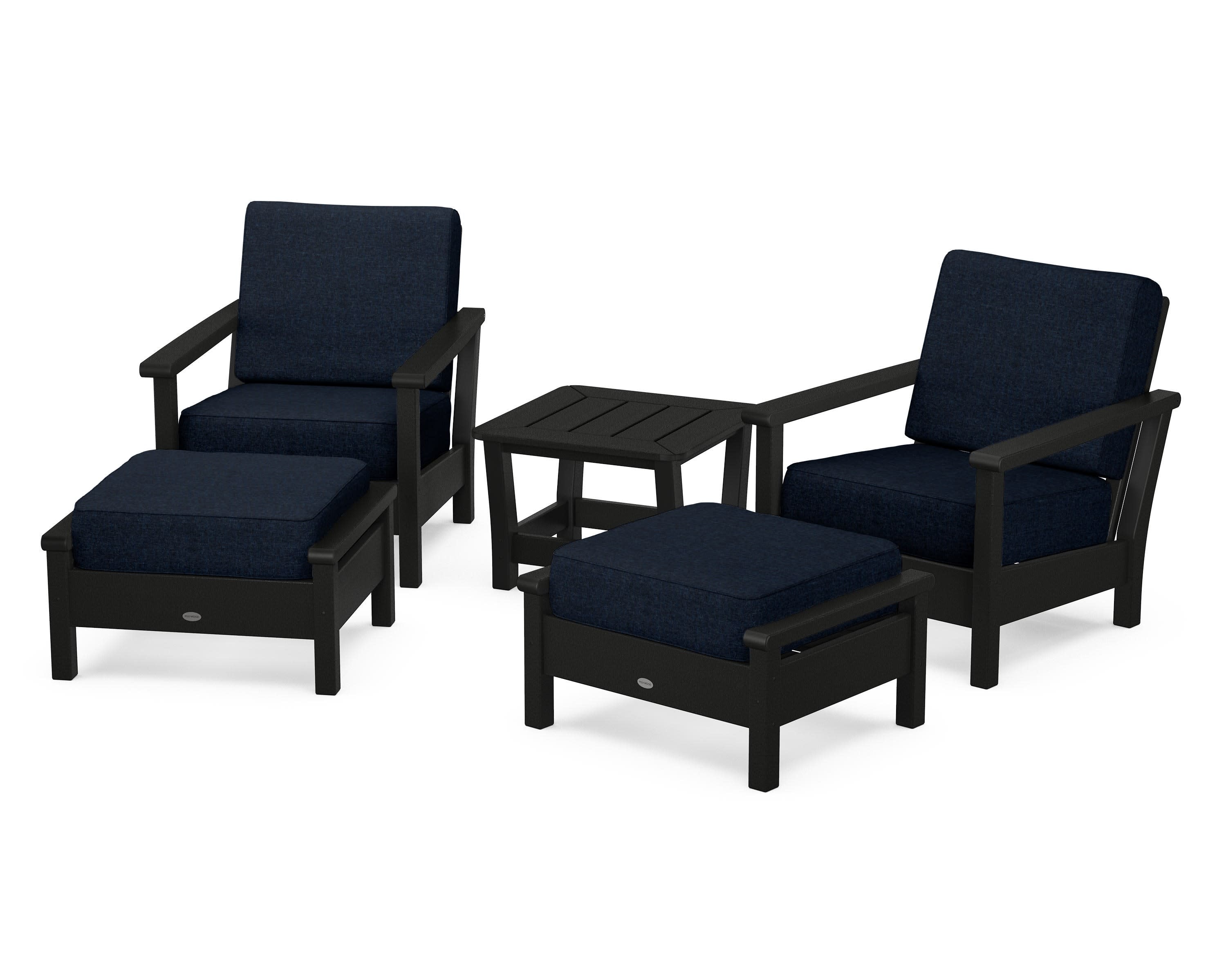 Harbour 5-Piece Deep Seating Chair Set in Black / Marine Indigo