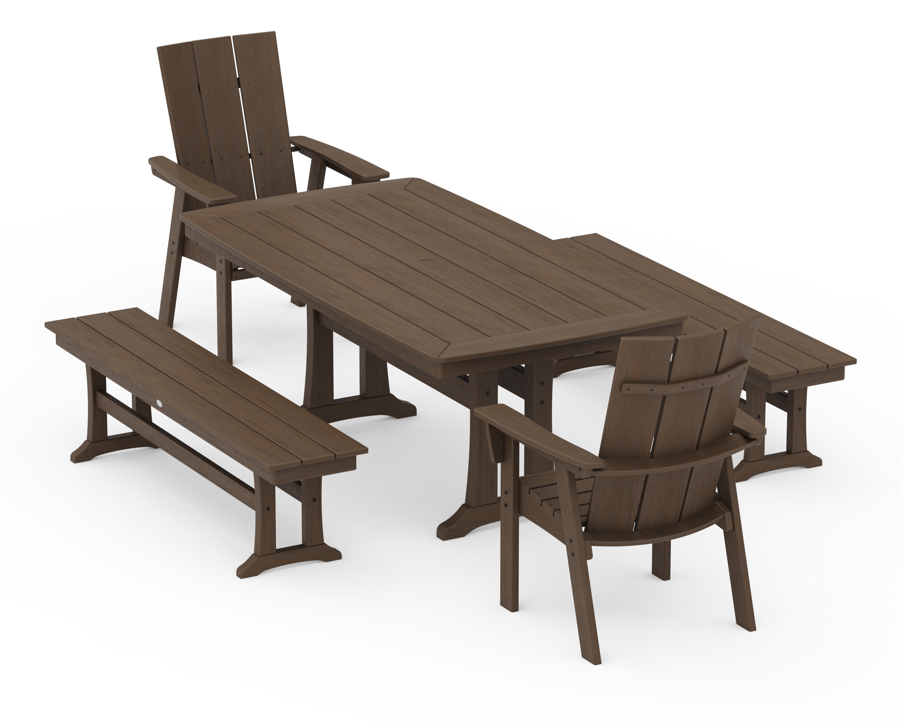 Modern Adirondack 5-Piece Dining Set with Trestle Legs in Kona