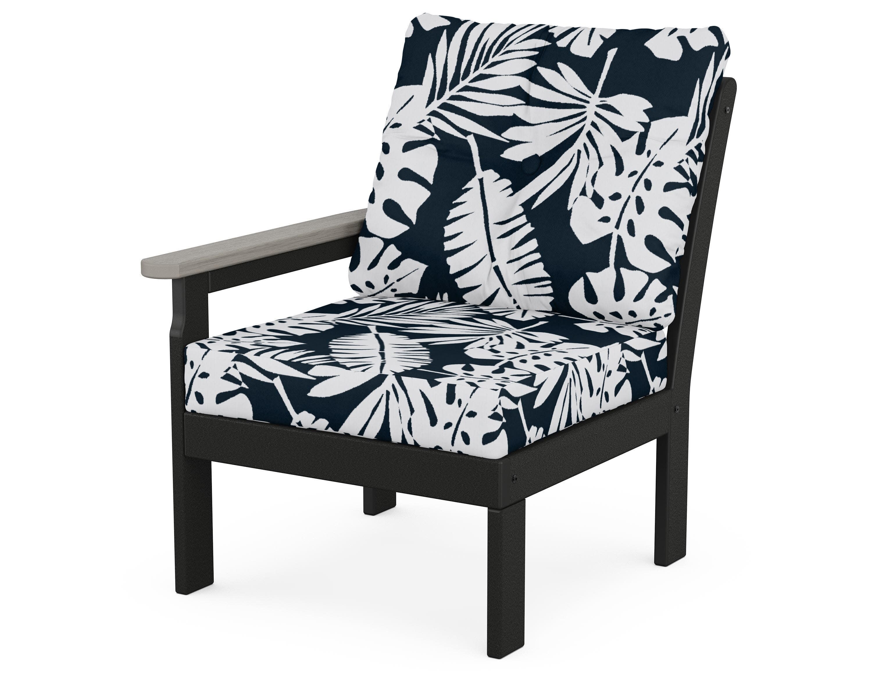Vineyard Modular Left Arm Chair in Black / Driftwood / Leaf Marine Indigo