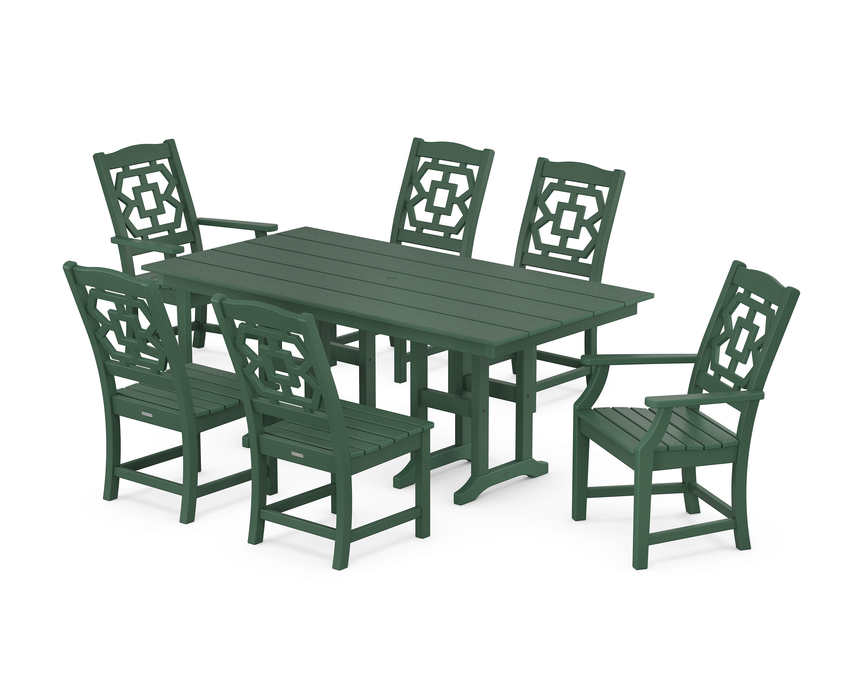 Chinoiserie 7-Piece Farmhouse Dining Set in Green