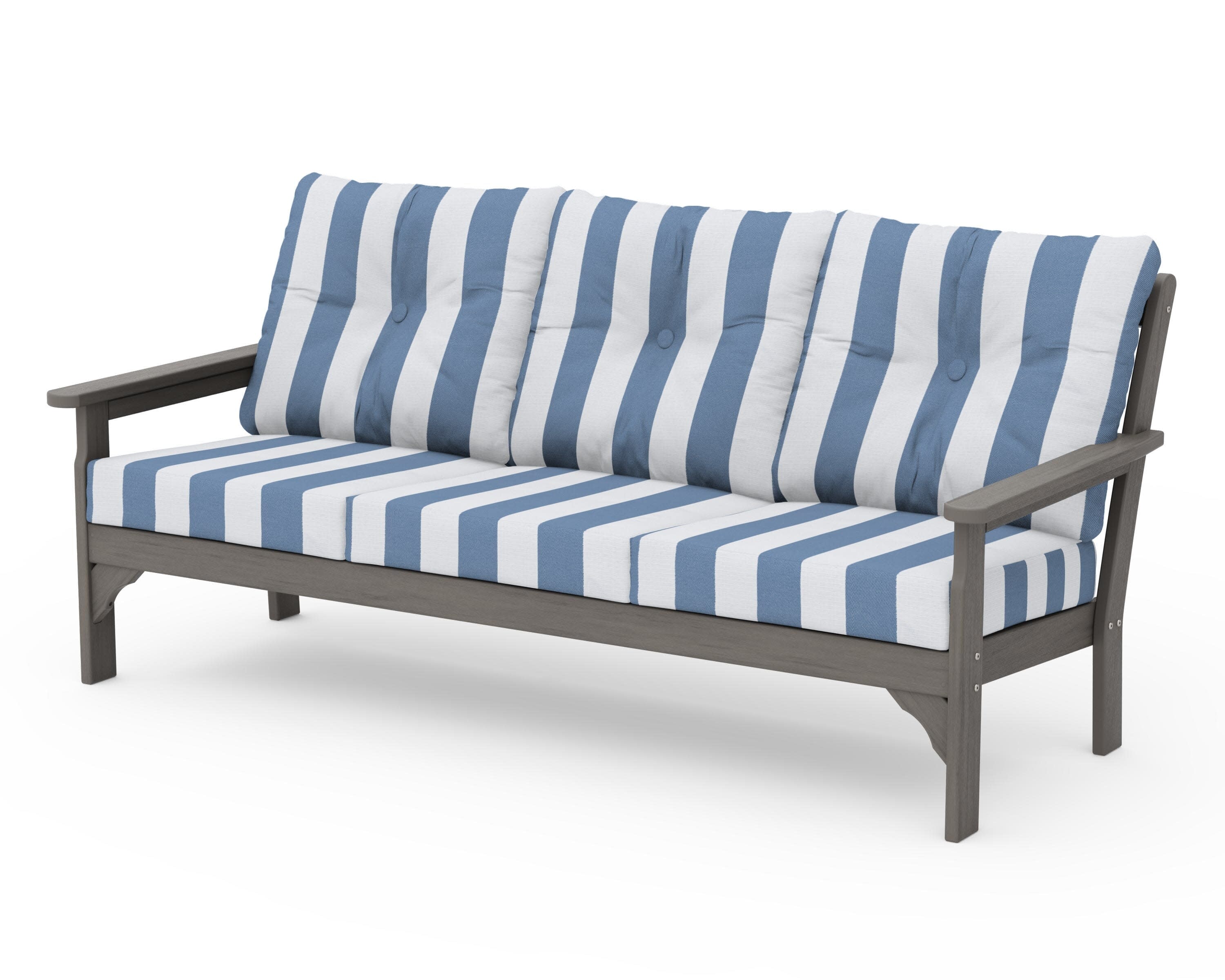Vineyard Deep Seating Sofa in Driftwood / Cabana Stripe Sky Blue