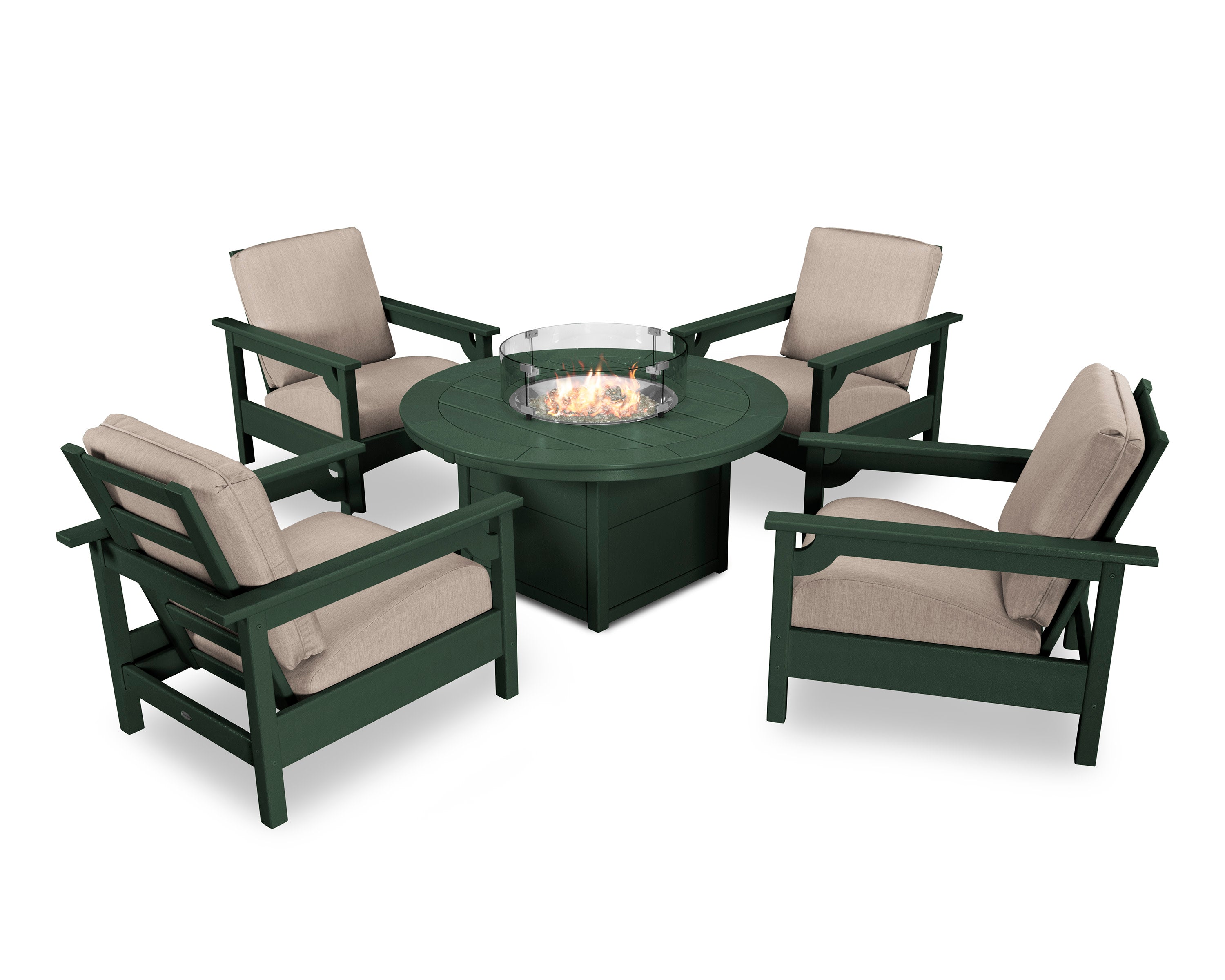 Club 5-Piece Conversation Set with Fire Pit Table in Green / Cast Ash