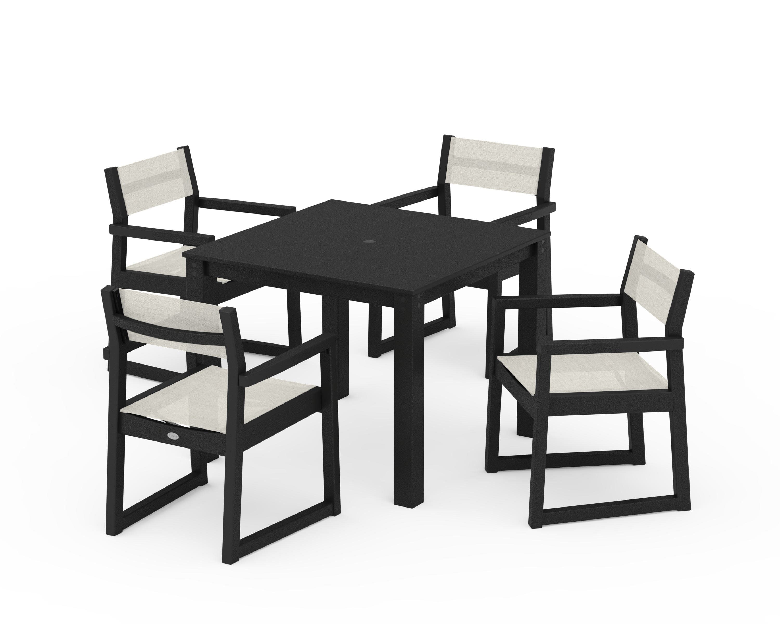 EDGE Sling Arm Chair 5-Piece Parsons Dining Set in Black / Parchment Sling