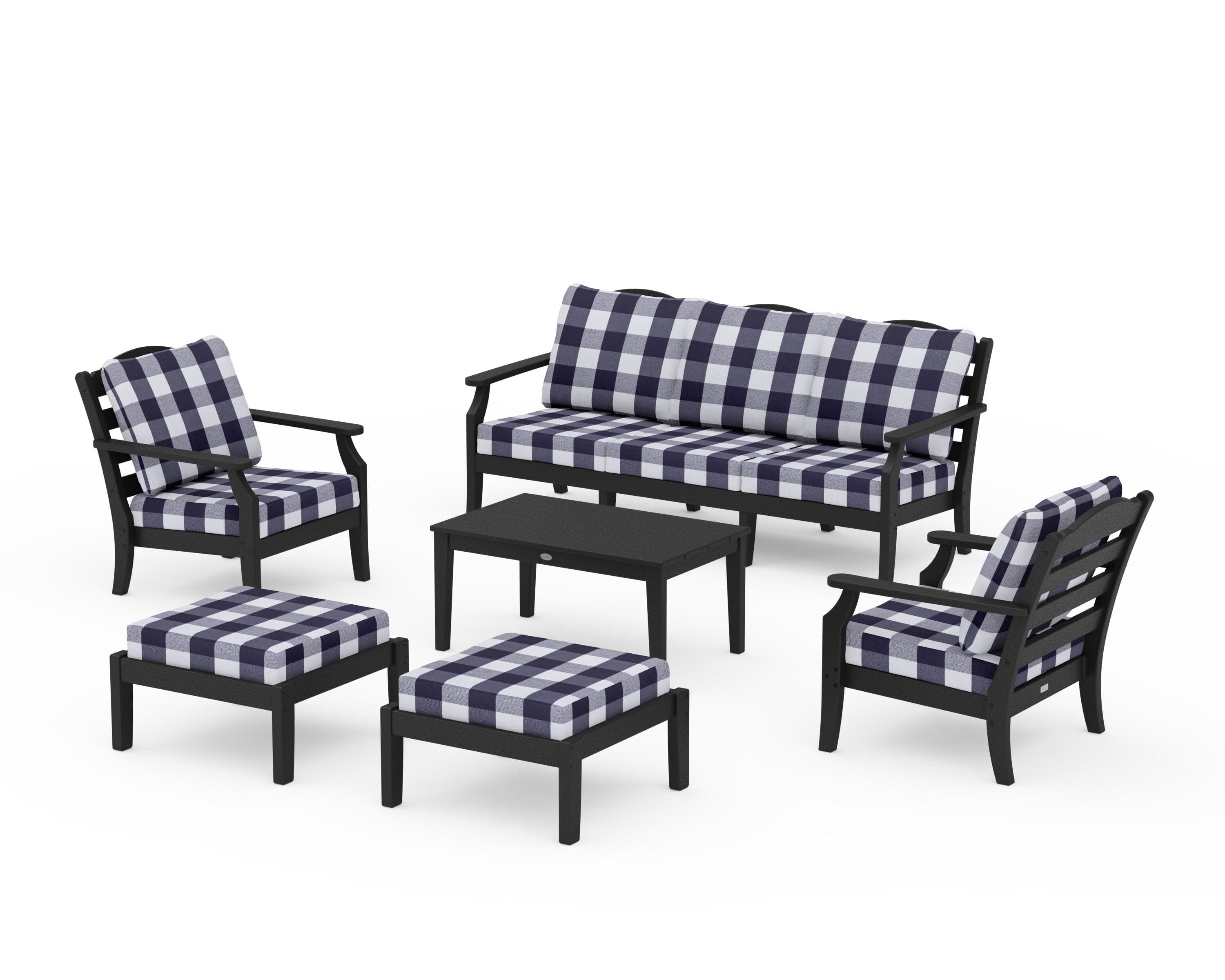 Savannah 6-Piece Lounge Sofa Set in Black / Buffalo Plaid Navy