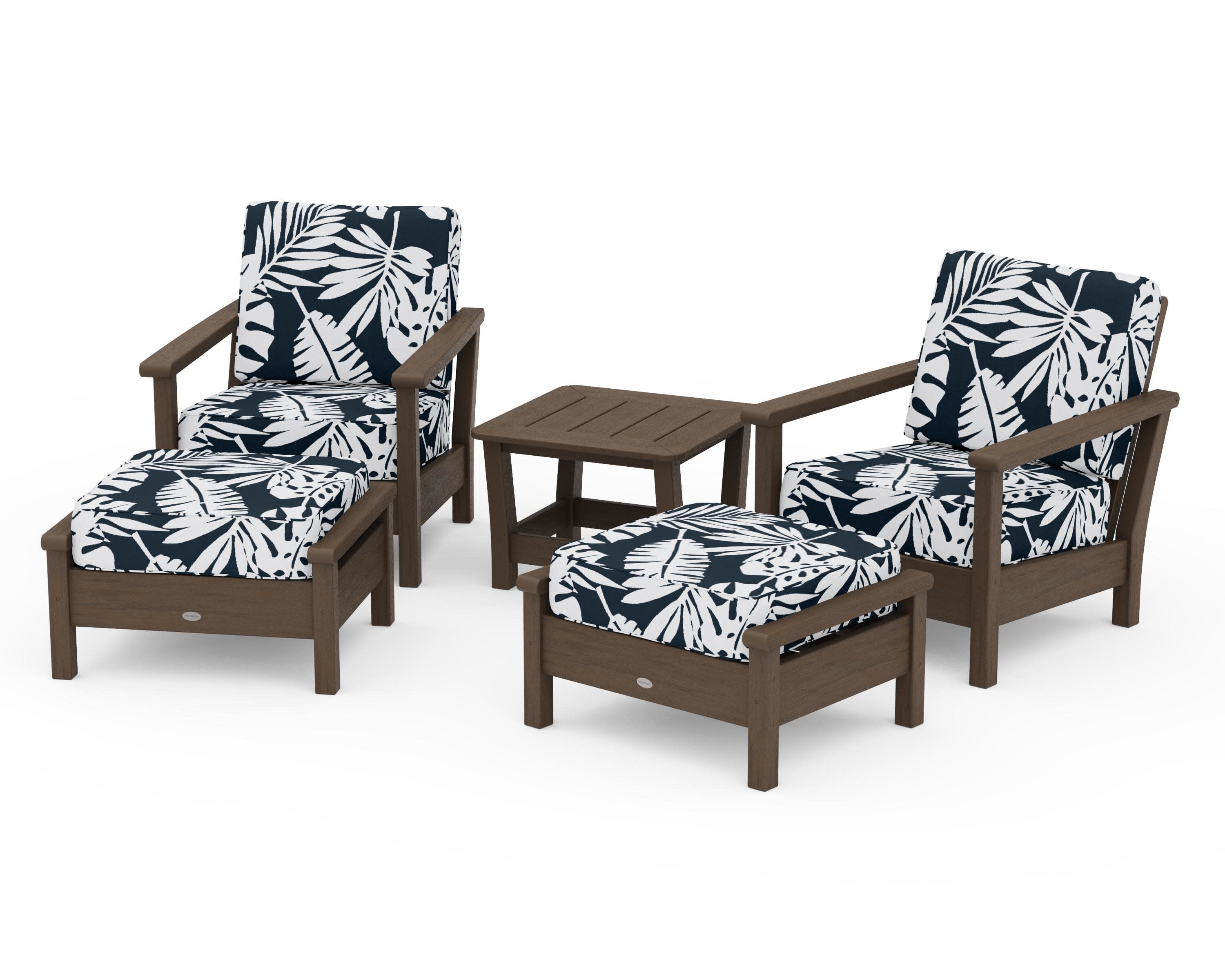 Harbour 5-Piece Deep Seating Chair Set in Kona / Leaf Marine Indigo